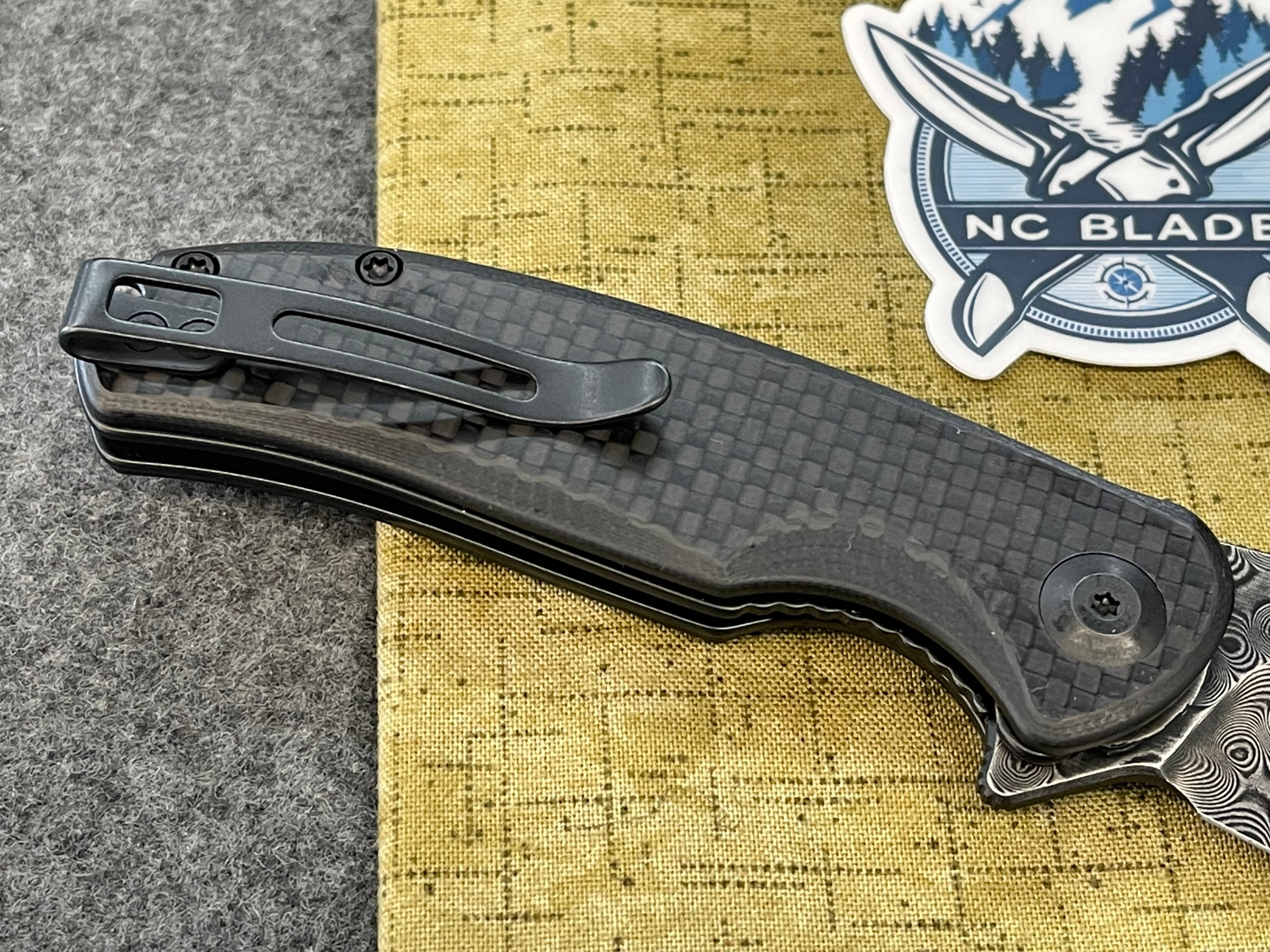 Civivi Pintail Flipper Twill Carbon Fiber Overlay On Black G10 Handle (2.98 Black Hand Rubbed Damascus) C2020DS-1