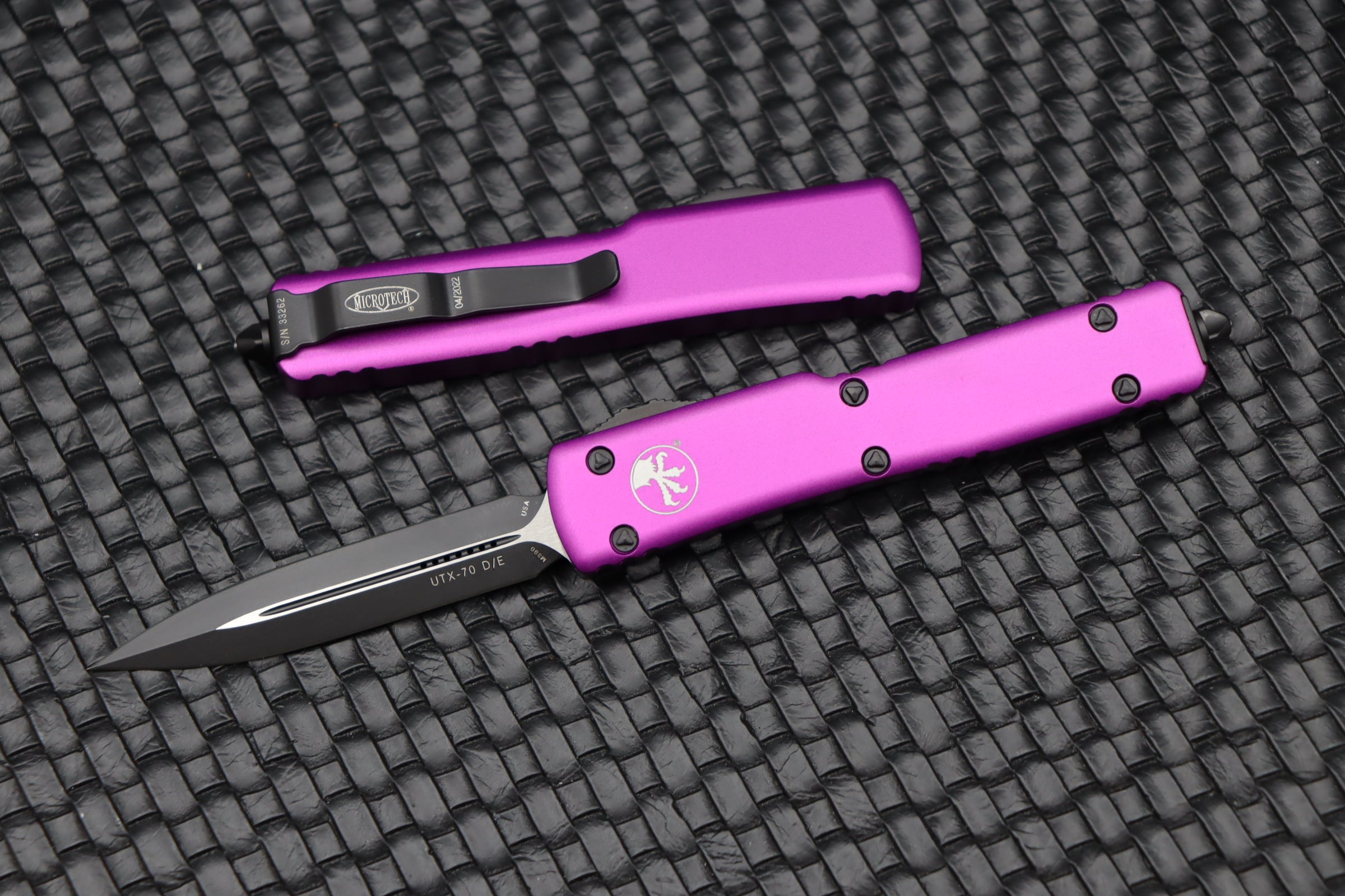 Microtech UTX-70 Double Edge Black Standard & Violet 147-1VI