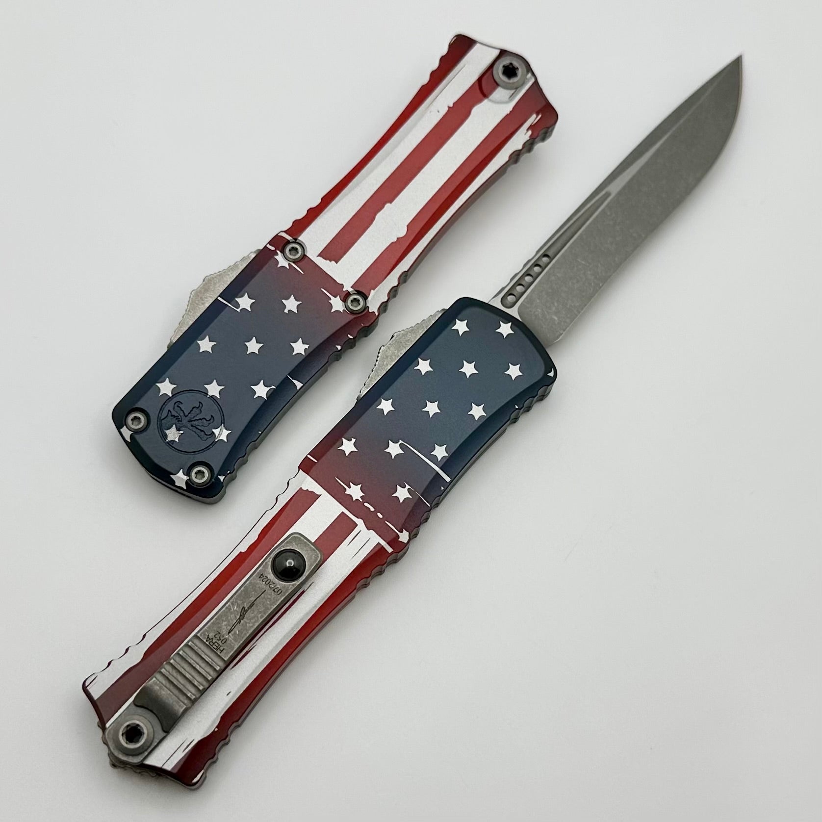 Microtech Knives Hera II Mini USA Flag Apocalyptic Recurve M390MK Signature Series 1705M-10FLAGS