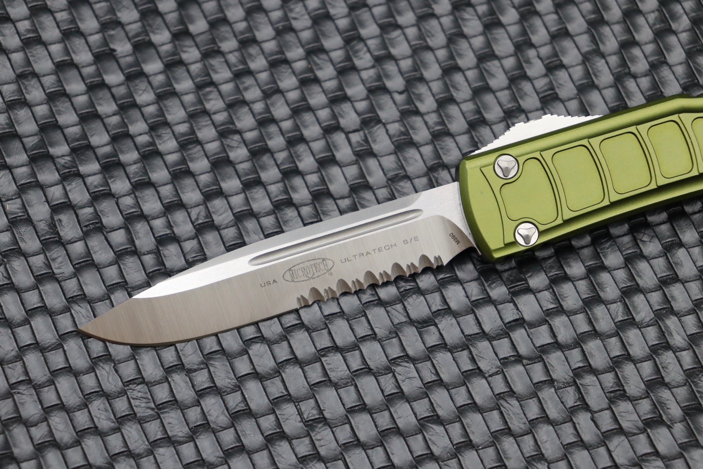 Microtech Ultratech 2 Step Side Single Edge Partial Serrated Satin & OD Green Signature Series 121II-5ODS