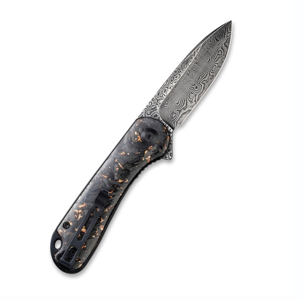 Civivi Elementum Flipper Knife - Shredded Carbon Fiber And Copper Shred Shred In Clear Resin Contoured Handle (2.96 Black Hand Rubbed Damascus) C 907C-DS3