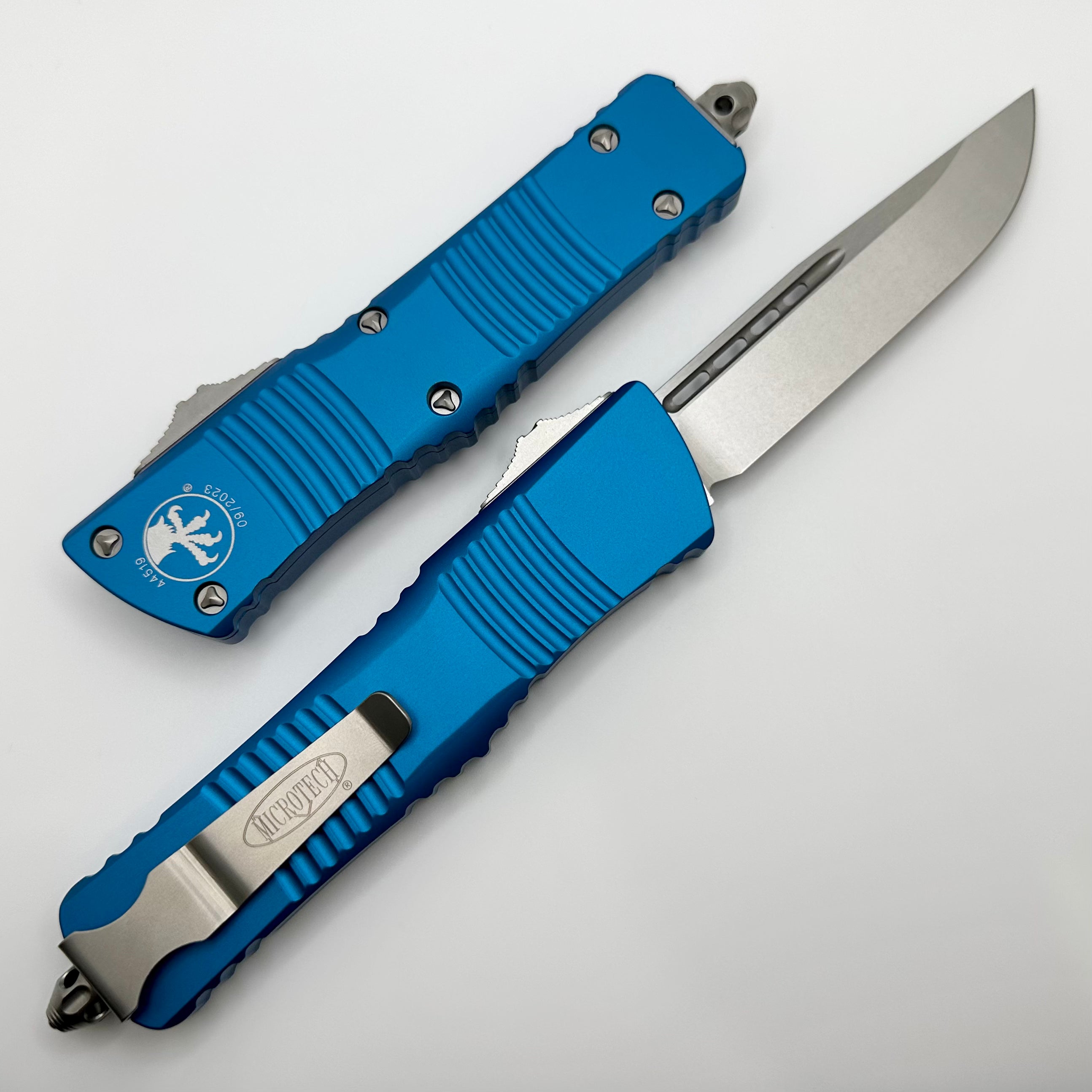 Microtech Combat Troodon Single Edge Stonewash & Blue 143-10BL