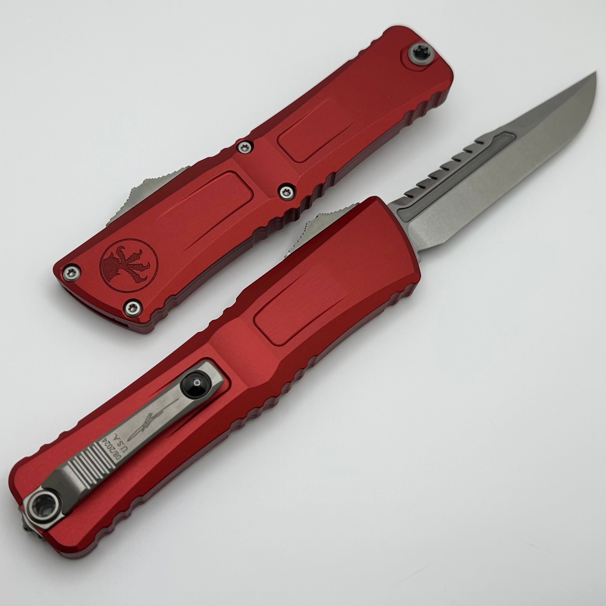 Microtech Knives Combat Troodon Gen III Stonewash Interceptor w/ Red Handle Signature Series 1217-10RDS