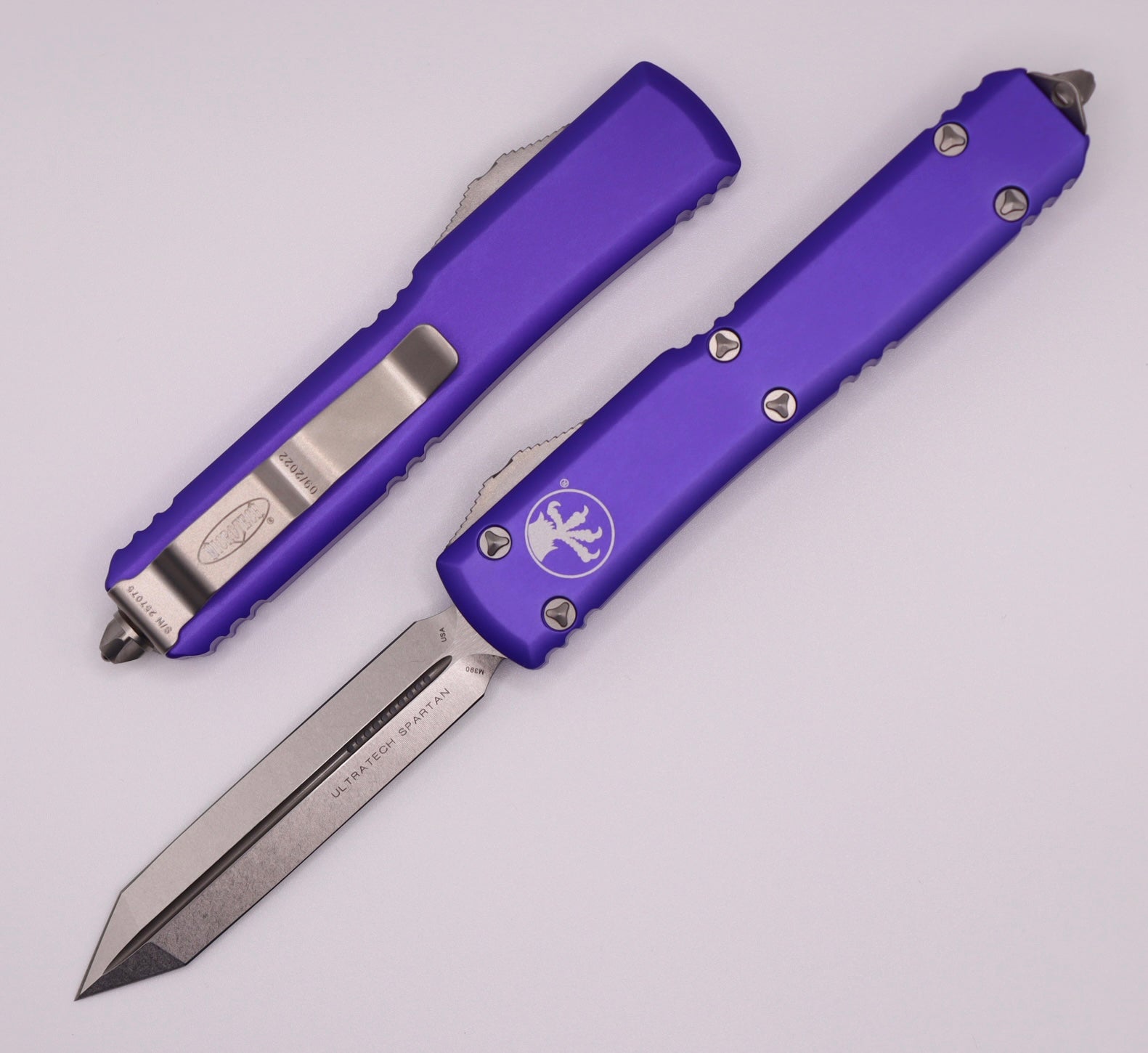 Microtech Ultratech Spartan Stonewash Standard & Purple 223-10PU