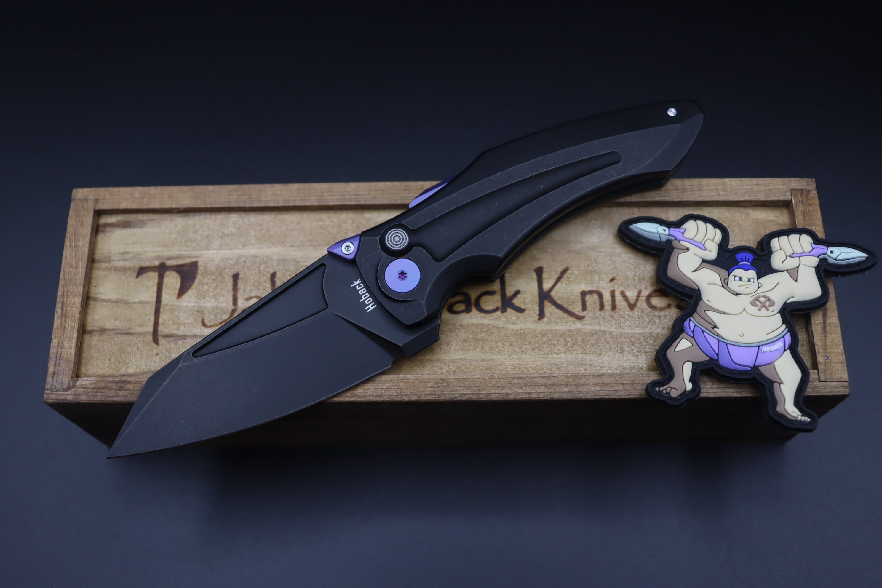 Jake Hoback Knives Sumo DLC Black Handle & Blade with Purple Anodized Accents