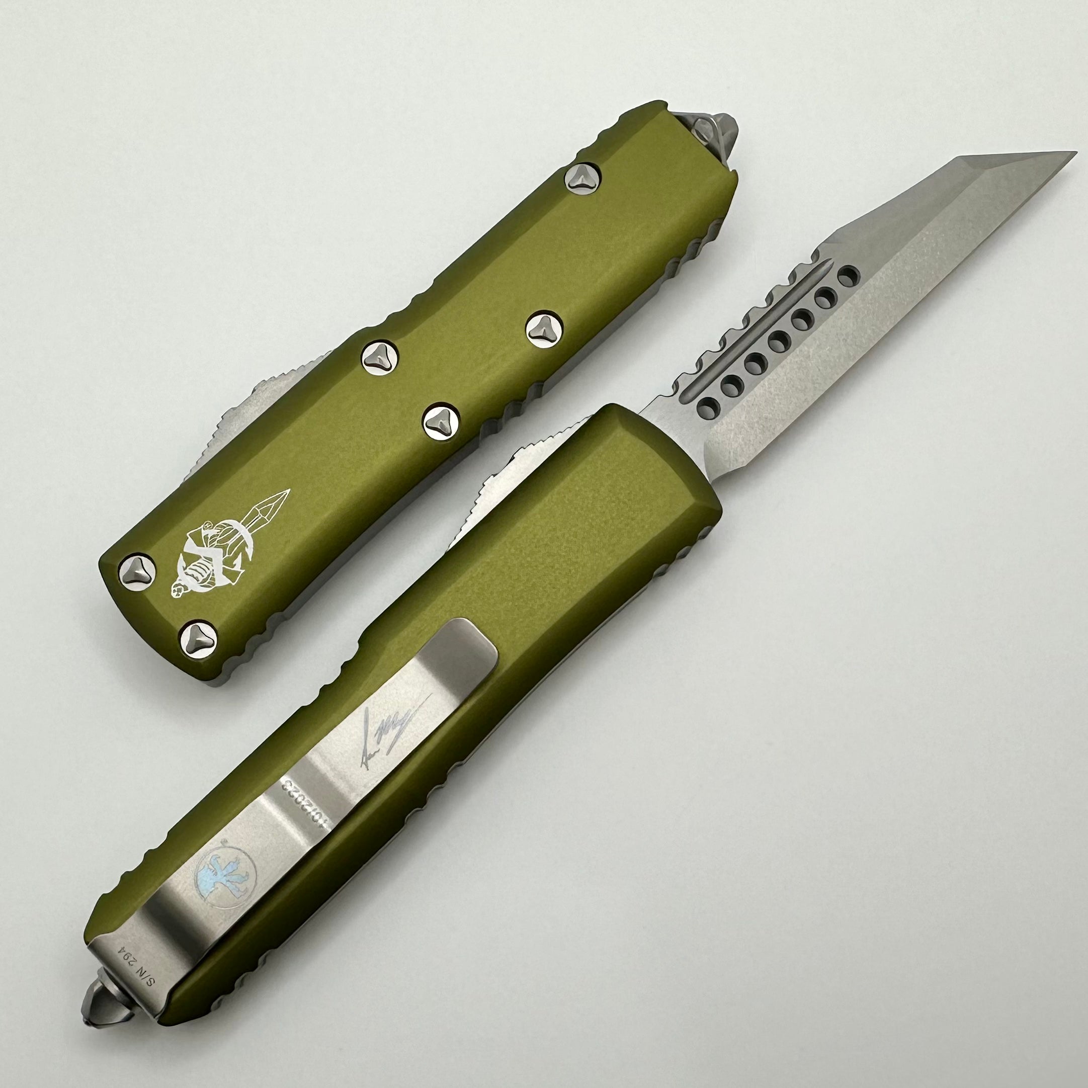 Microtech UTX-85 Warhound Stonewash Standard & OD Green Signature Series 719W-10ODS