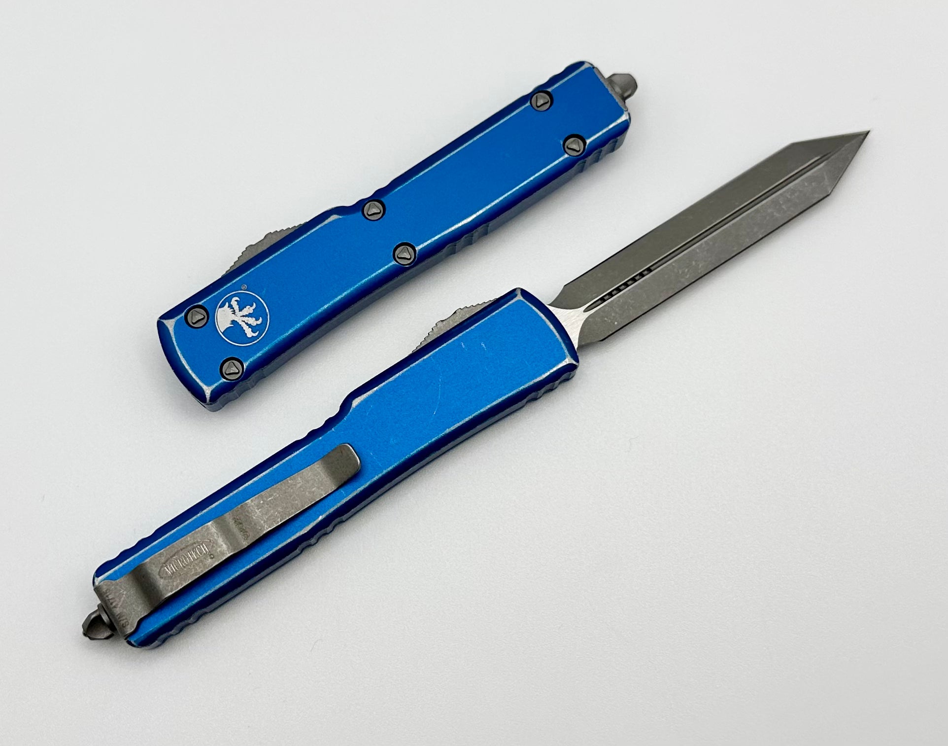 Microtech UTX-70 Spartan Apocalyptic Standard & Distressed Blue 249-10DBL