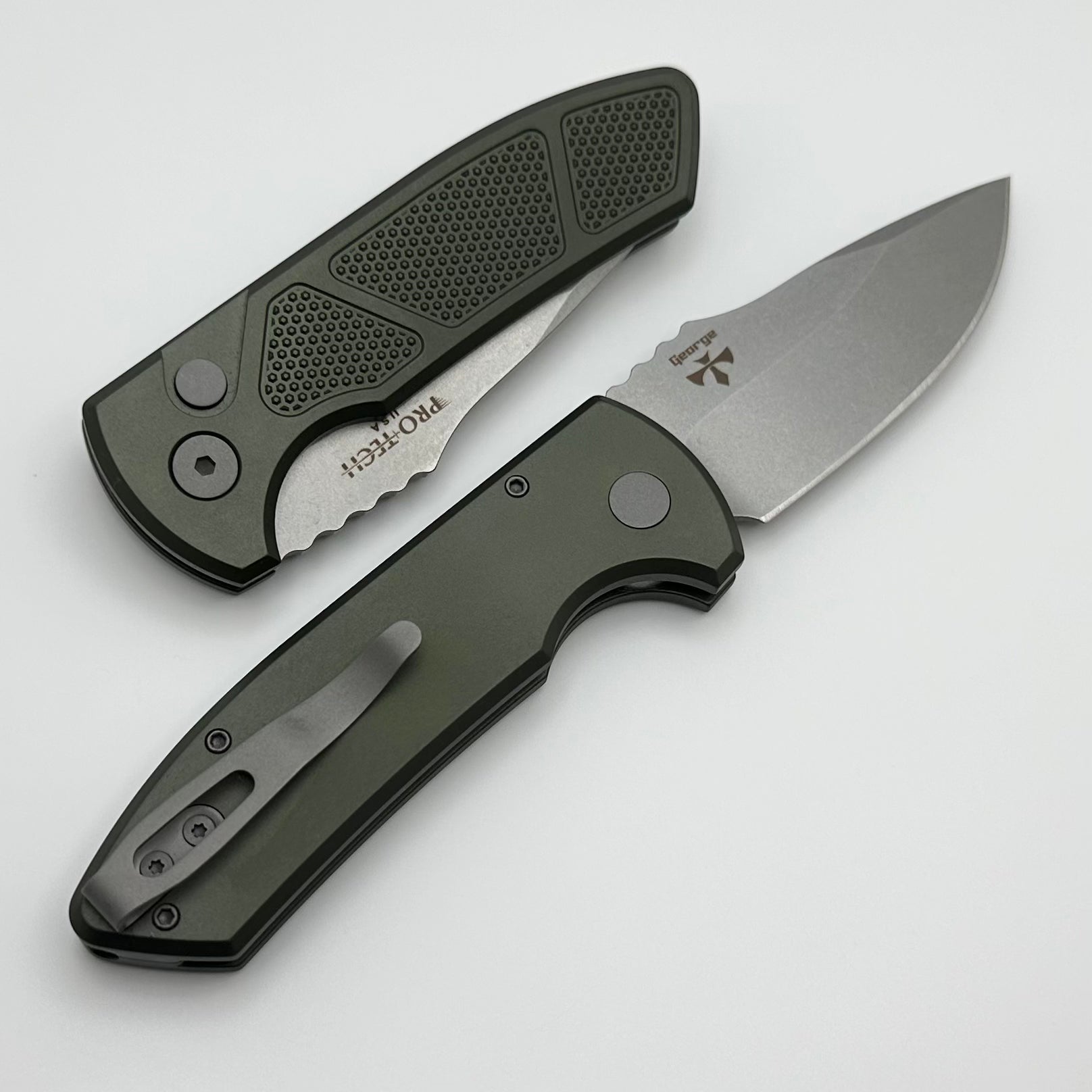 Pro-Tech SBR Short Bladed Rockeye Green Knurled Aluminum Handle & Stonewash S35 Blade LG405-Green