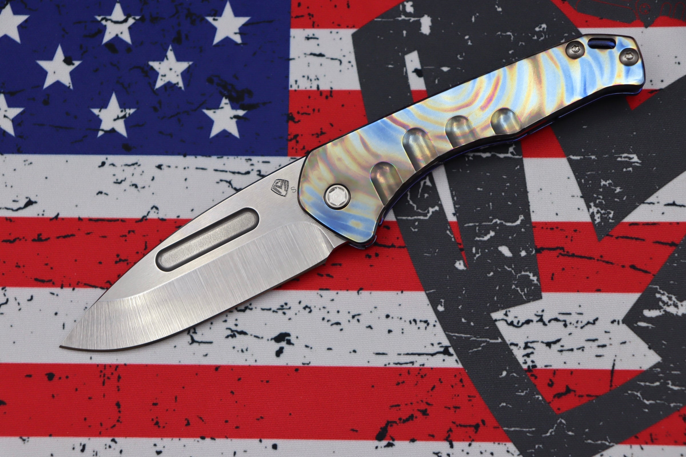 Medford Praetorian Slim Tumbled S35VN Drop Point & Flamed Handle w/ Blue