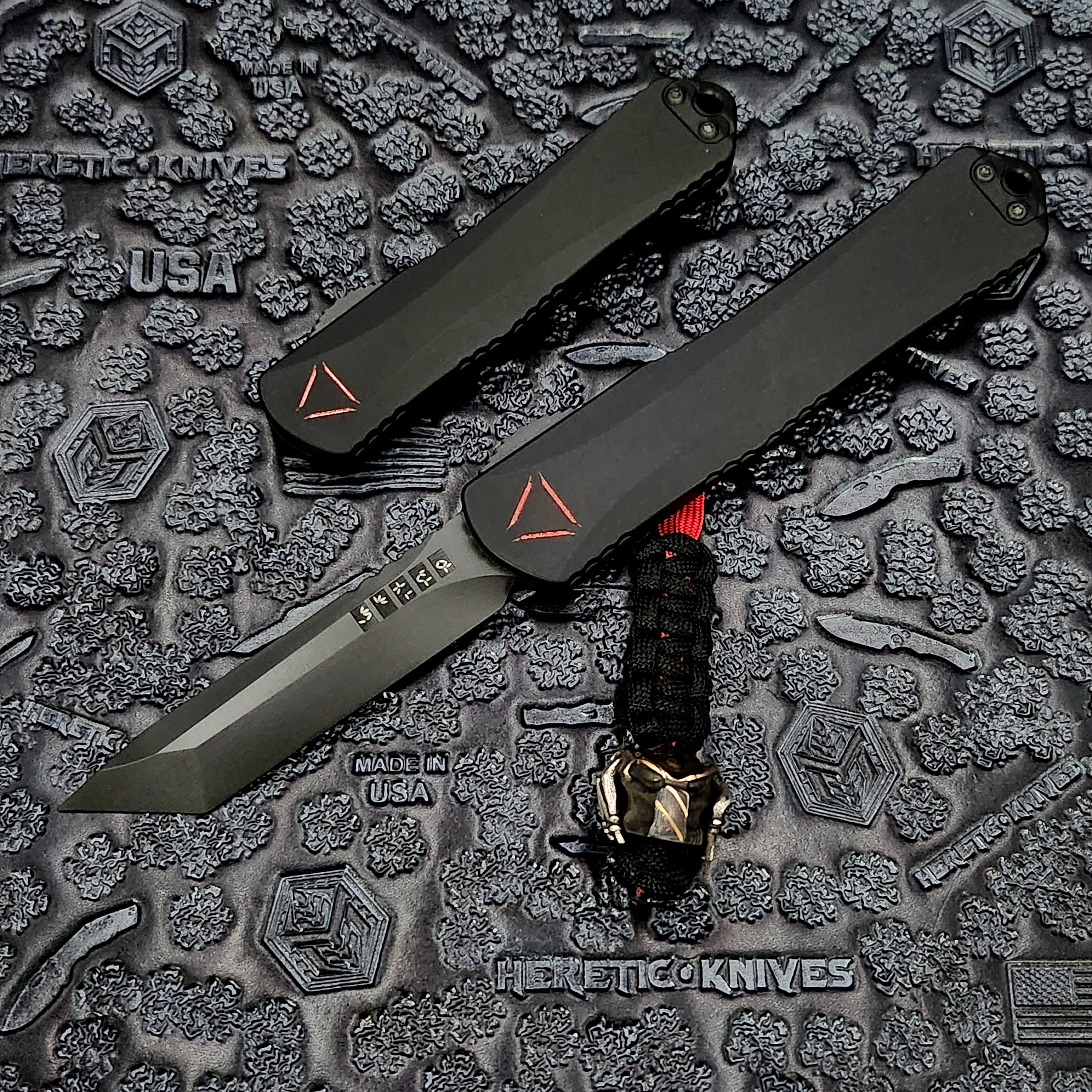 Heretic Knives Manticore X Black Predator w/ Red Reticle & Tanto MagnaCut & Silver/Copper Predator Bead H031-6A-PRED