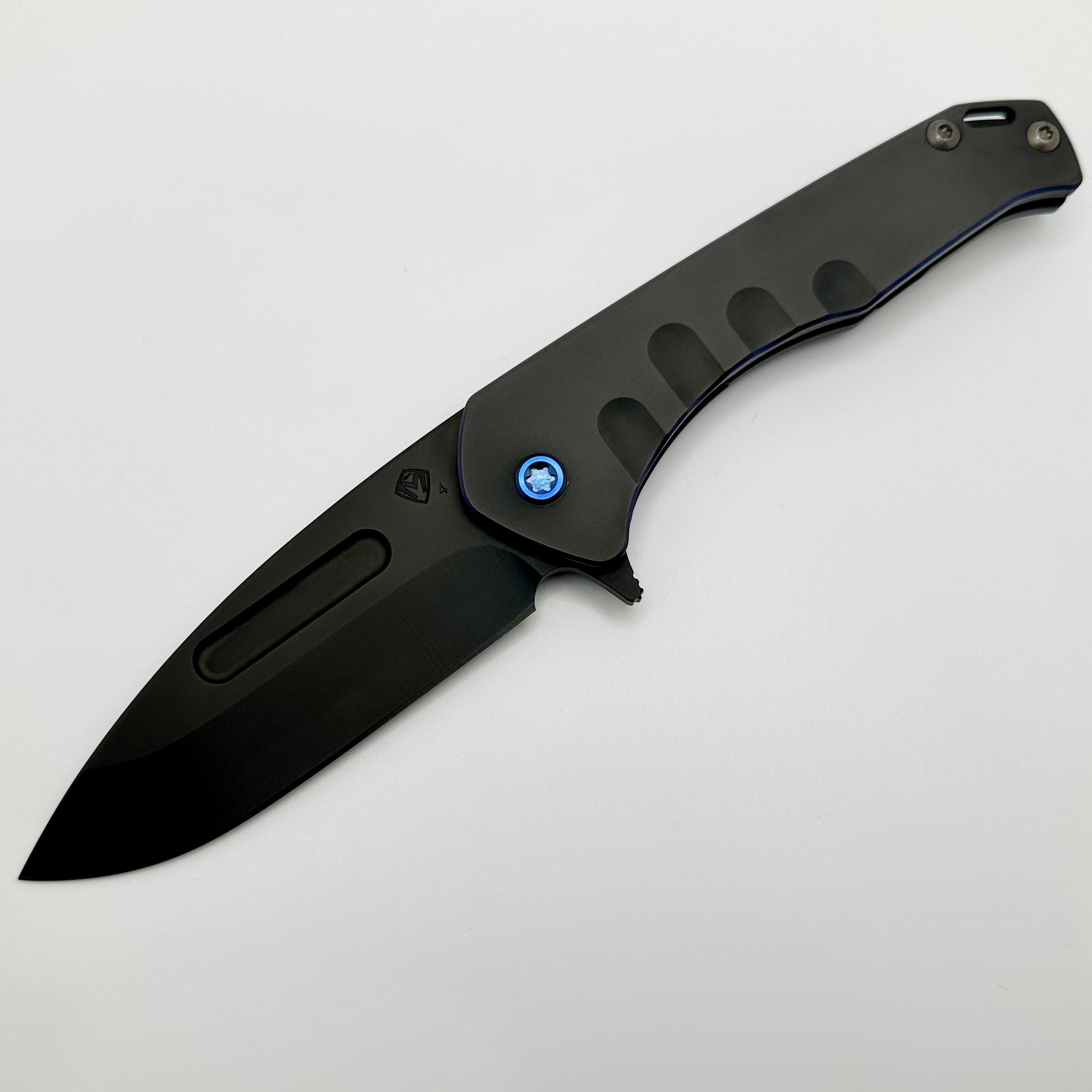 Medford Praetorian Slim Flipper S45VN PVD Drop Point & PVD Handles/Clip w/ Blue Hardware/Perimeters