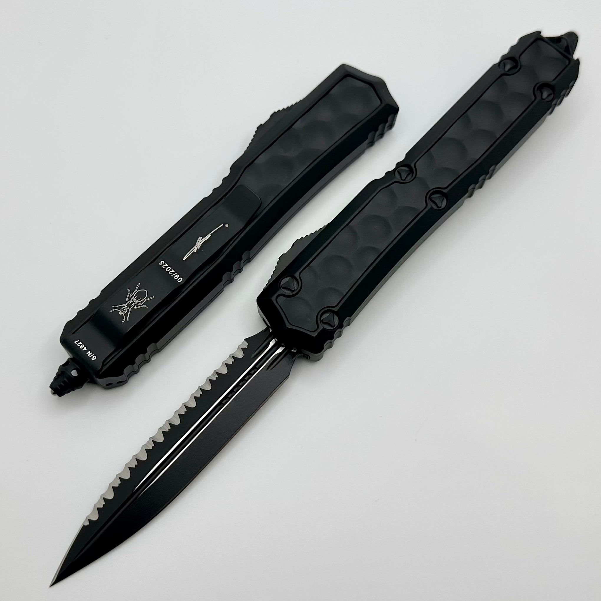 Microtech Makora Double Edge Full Serrated Tactical Standard Bubble Inlay Signature Series 206-3TBIS