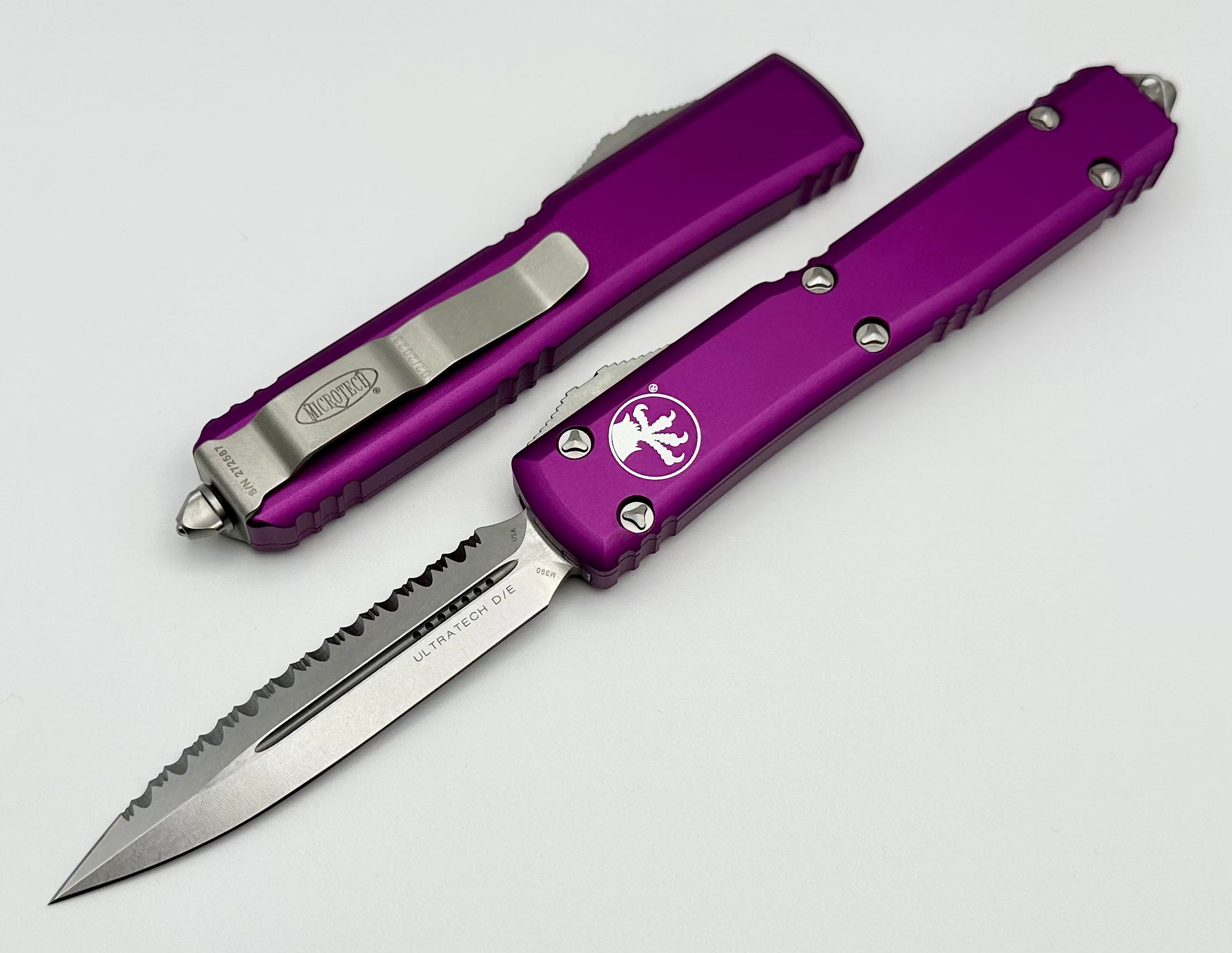 Microtech Ultratech D/E Stonewash Full Serrated & Violet 122-12VI