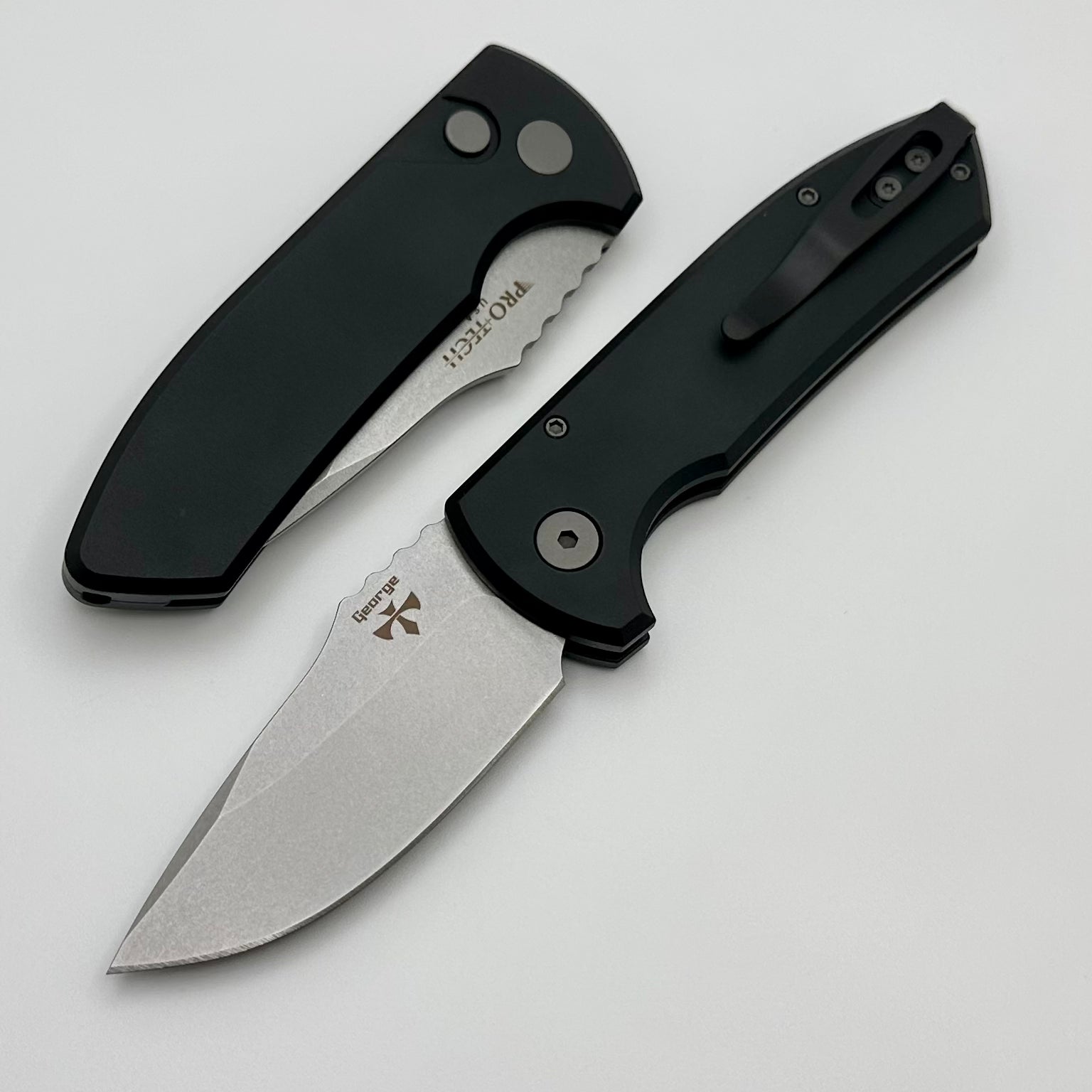 Pro-Tech SBR Left Handed Short Bladed Rockeye Smooth Aluminum Black Handle & Stonewash S35 Blade LG401-LH