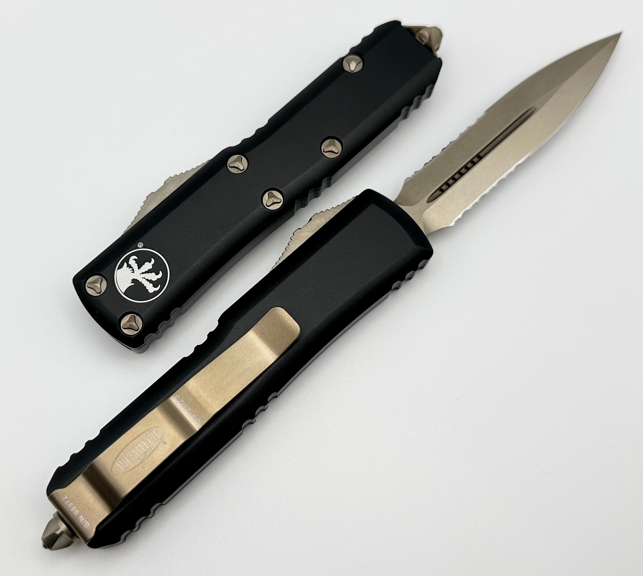 Microtech UTX-85 Black & Double Edge Partial Serrated Bronze Standard 232-14