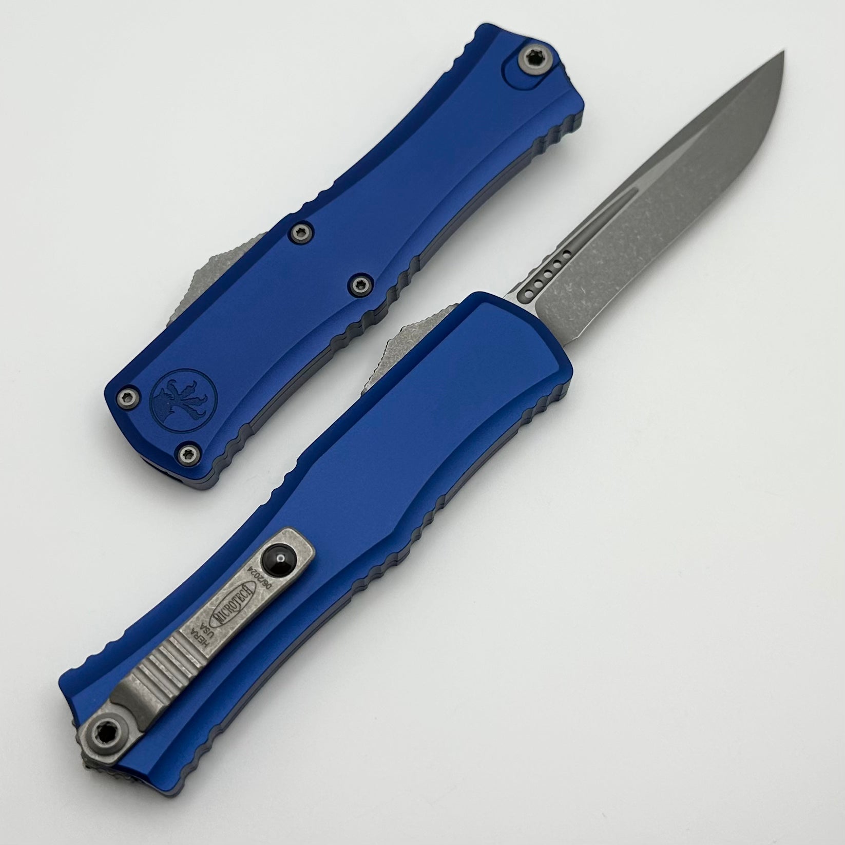 Microtech Knives Mini Hera Apocalyptic Recurve M390MK w/ Navy Blue Handle 1705M-10APNA