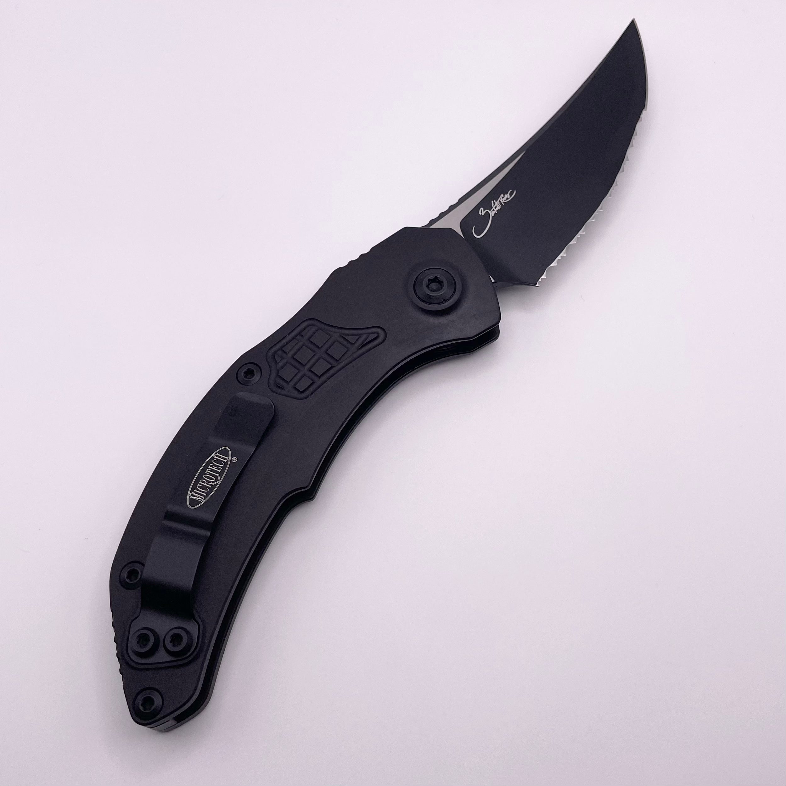 Pre Owned Microtech Knives & Bastinelli Brachial Black & Full Serrated Tactical Standard 268A-3T