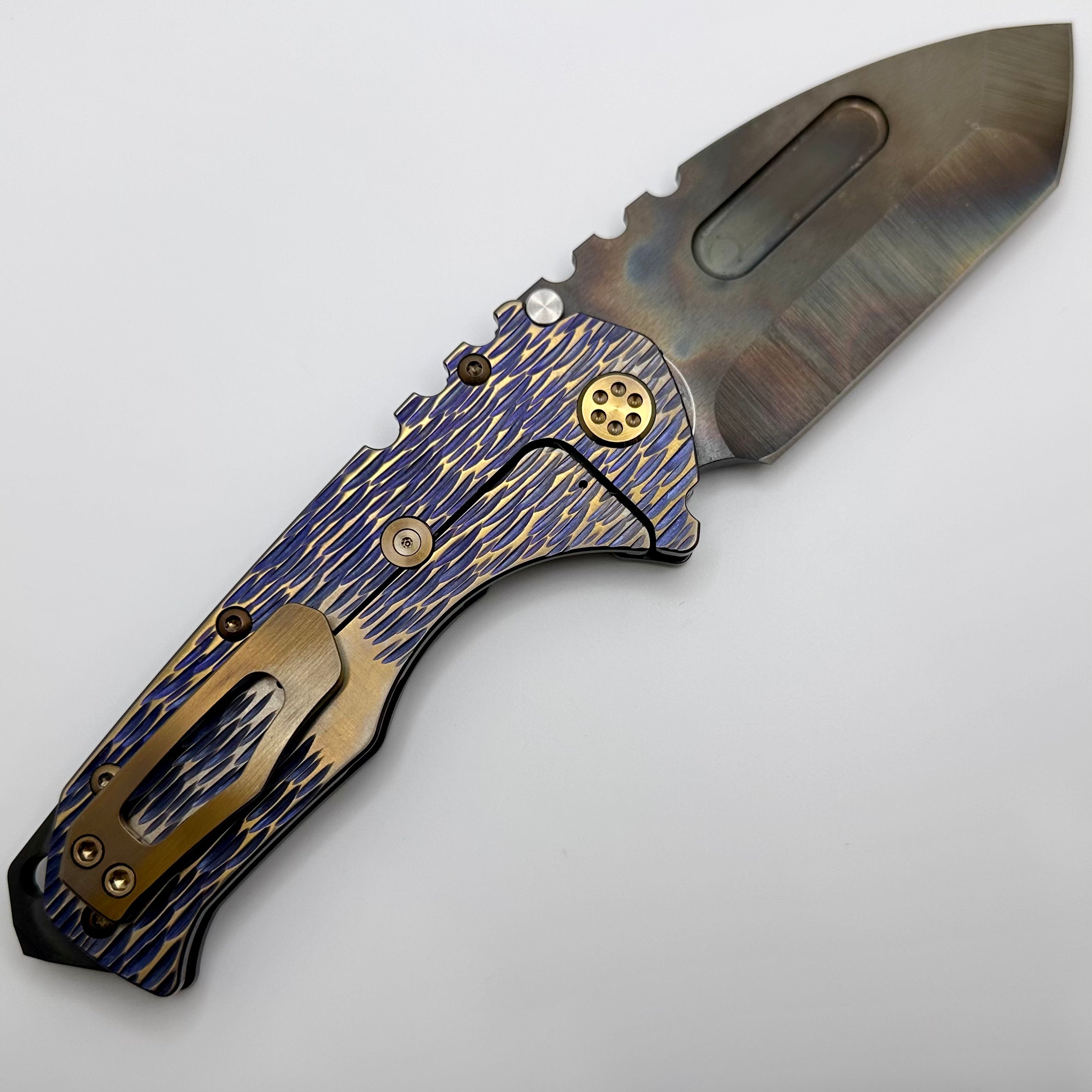 Medford Knife Praetorian T Violet/Bronze Dragon Skin Sculpted Handles w/ Bronze Hardware & S45VN Vulcan Tanto