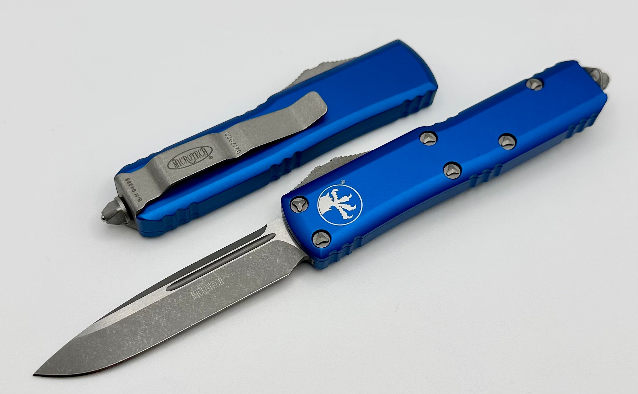 Microtech UTX-85 Single Edge Apocalyptic Standard & Blue 231-10APBL