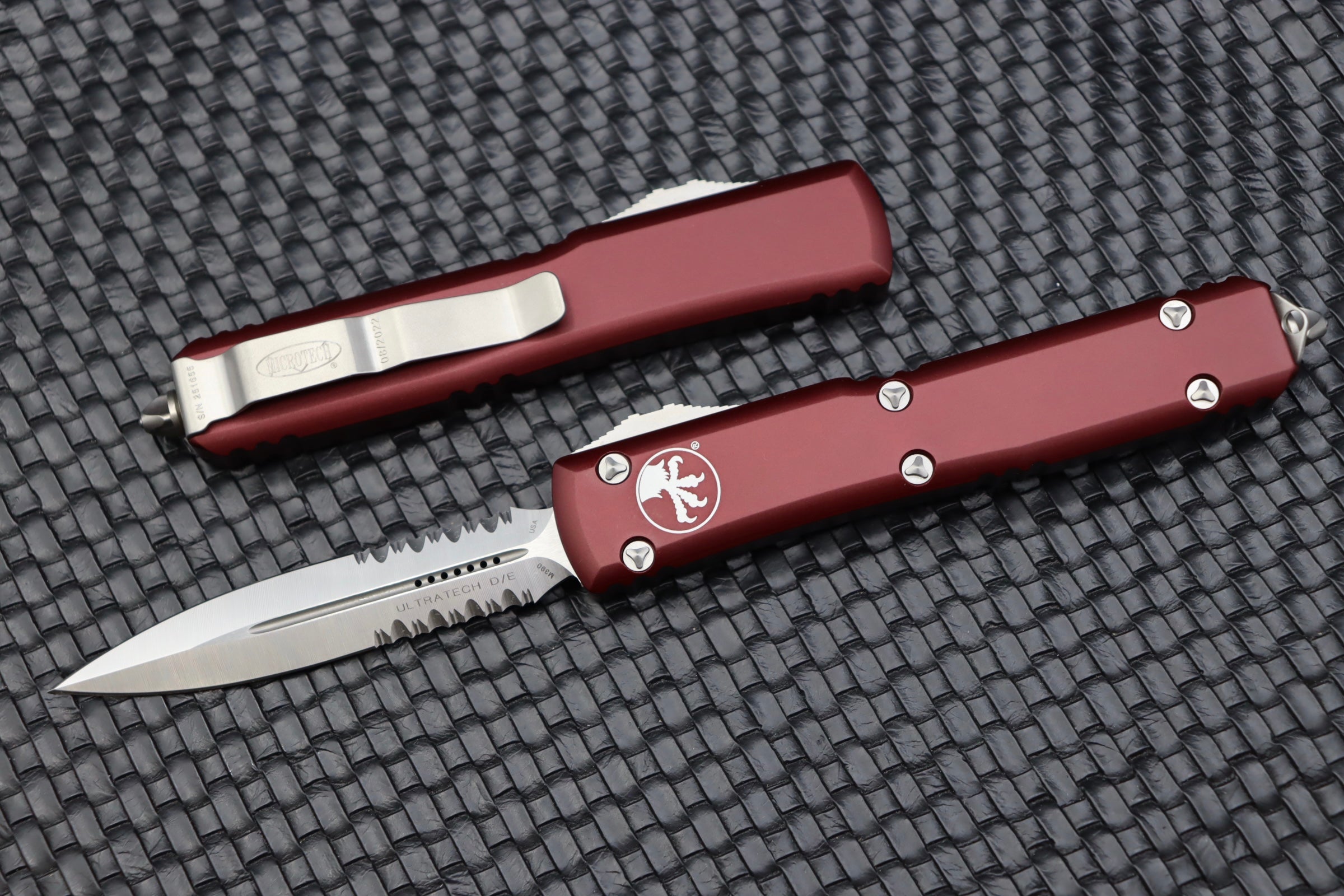 Microtech Ultratech Double Edge Satin Partial Serrated & Merlot 122-5MR