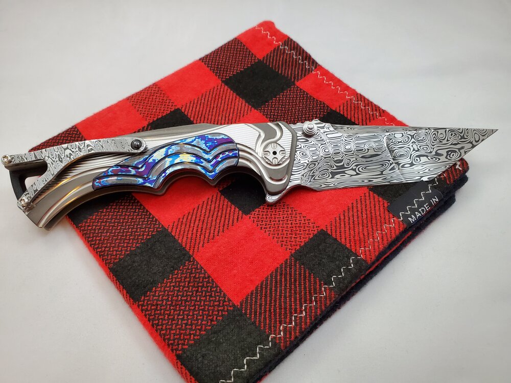 Brian Tighe Fighter Titanium Timascus Inlaid w/ Damasteel Clip