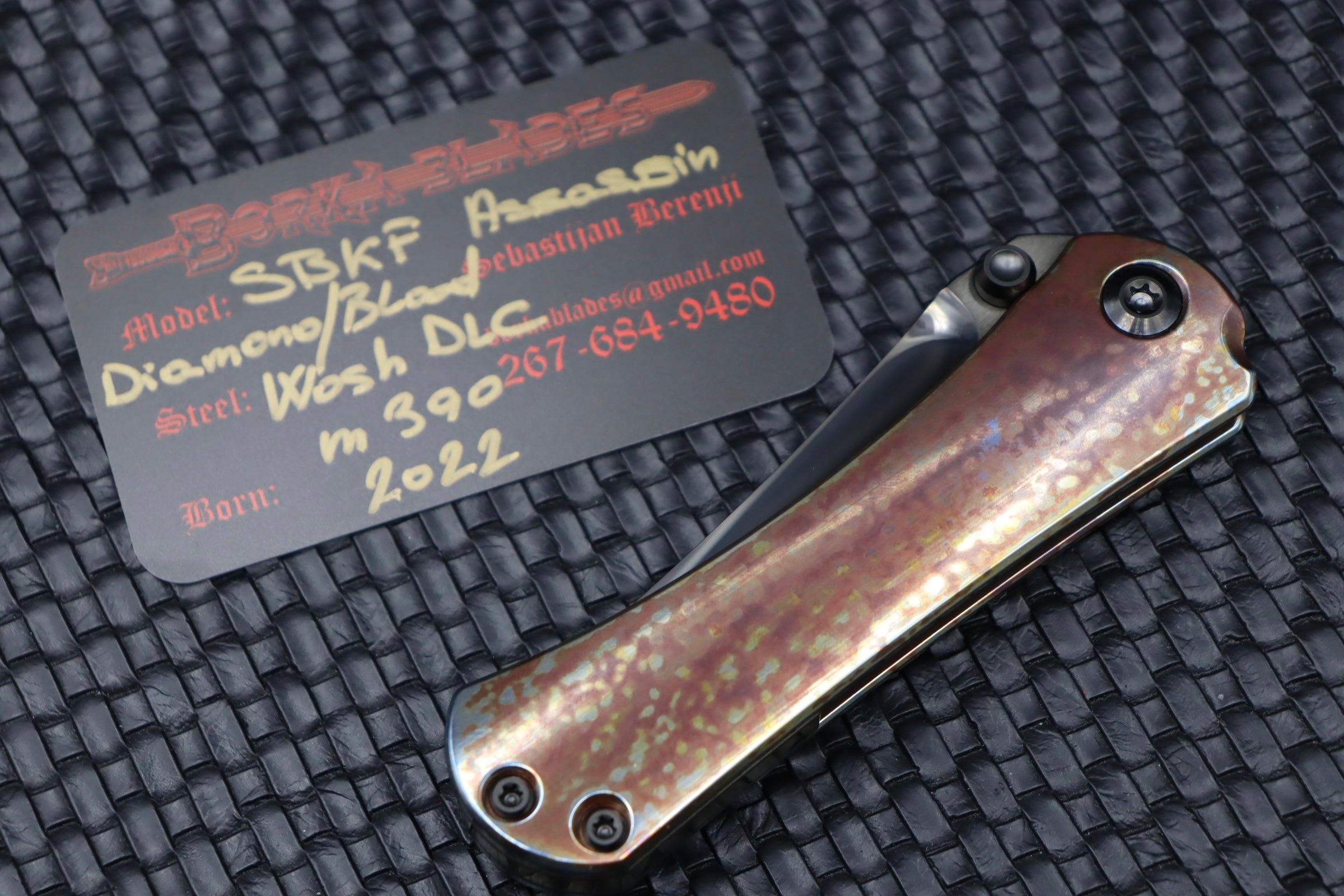 Marfione Custom Knives & Borka Blades Collaboration SBKF DLC Assassin Grind Diamond Finished M390 Blade & Bloodwash Scales