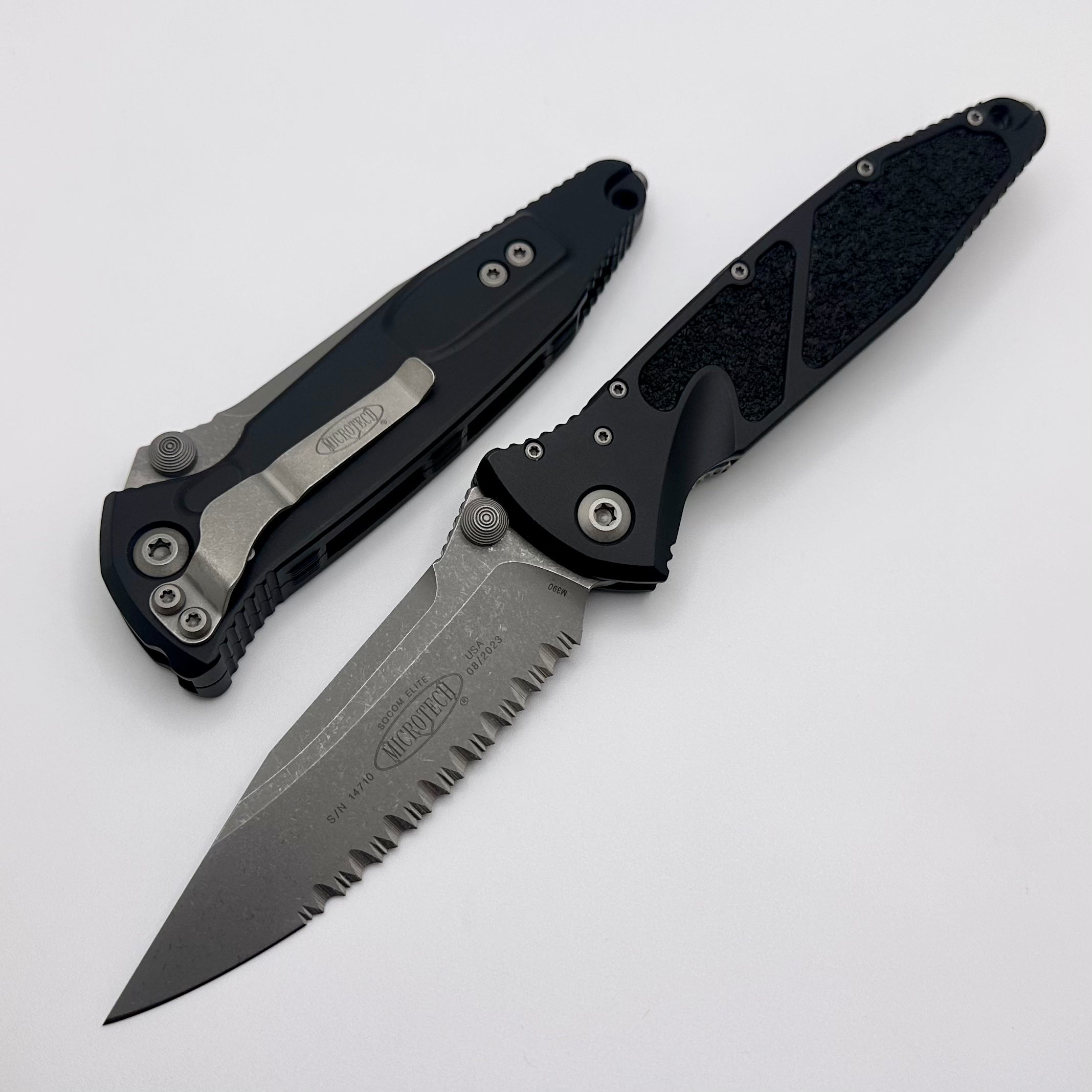 Microtech Socom Elite Single Edge Full Serrated Apocalyptic Standard Manual & Black 160-12AP