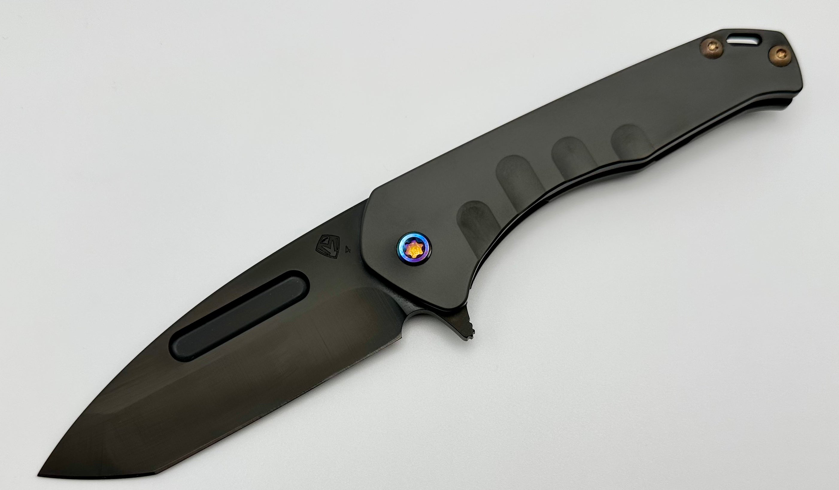 Medford Praetorian Slim Flipper S45VN PVD Tanto & PVD Handles/Clip w/ Flamed Hardware