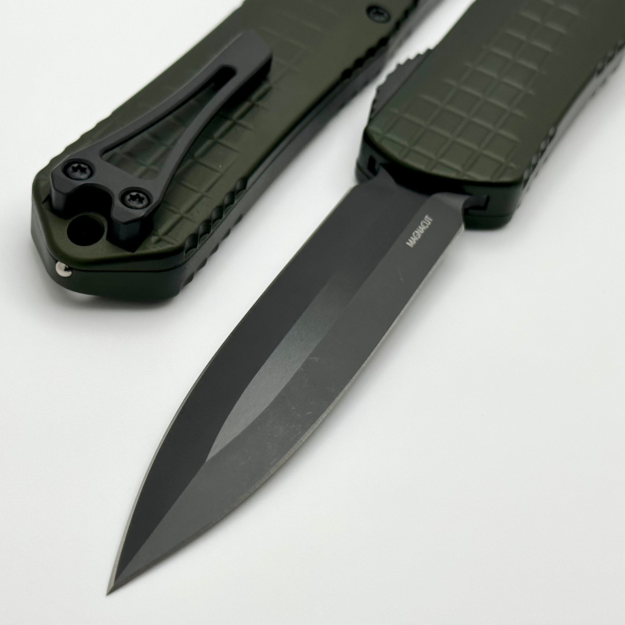 Heretic Knives Manticore X OD Green Frag Handle & DLC Double Edge MagnaCut H032F-6A-GRN