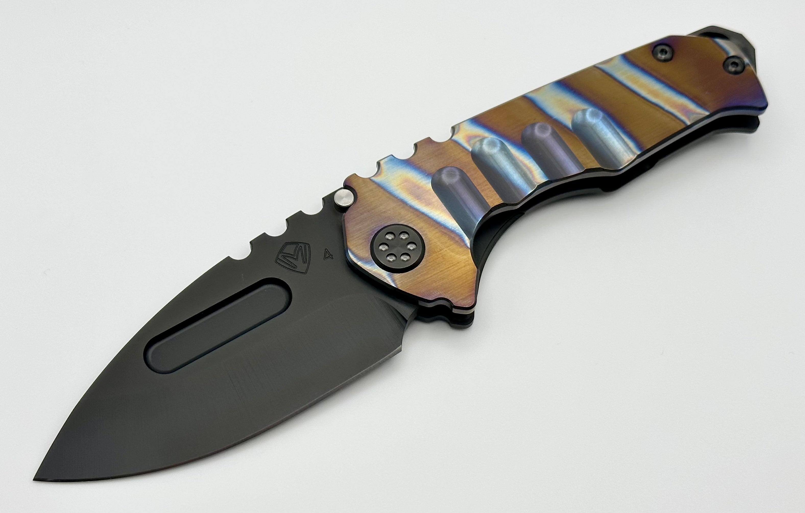 Medford Praetorian Genesis T S45 PVD Drop Point & Faced/Flamed Bronze Stripes Handle w/ PVD Lockside/Hardware & PVD/Brushed/Flamed Flats Clip