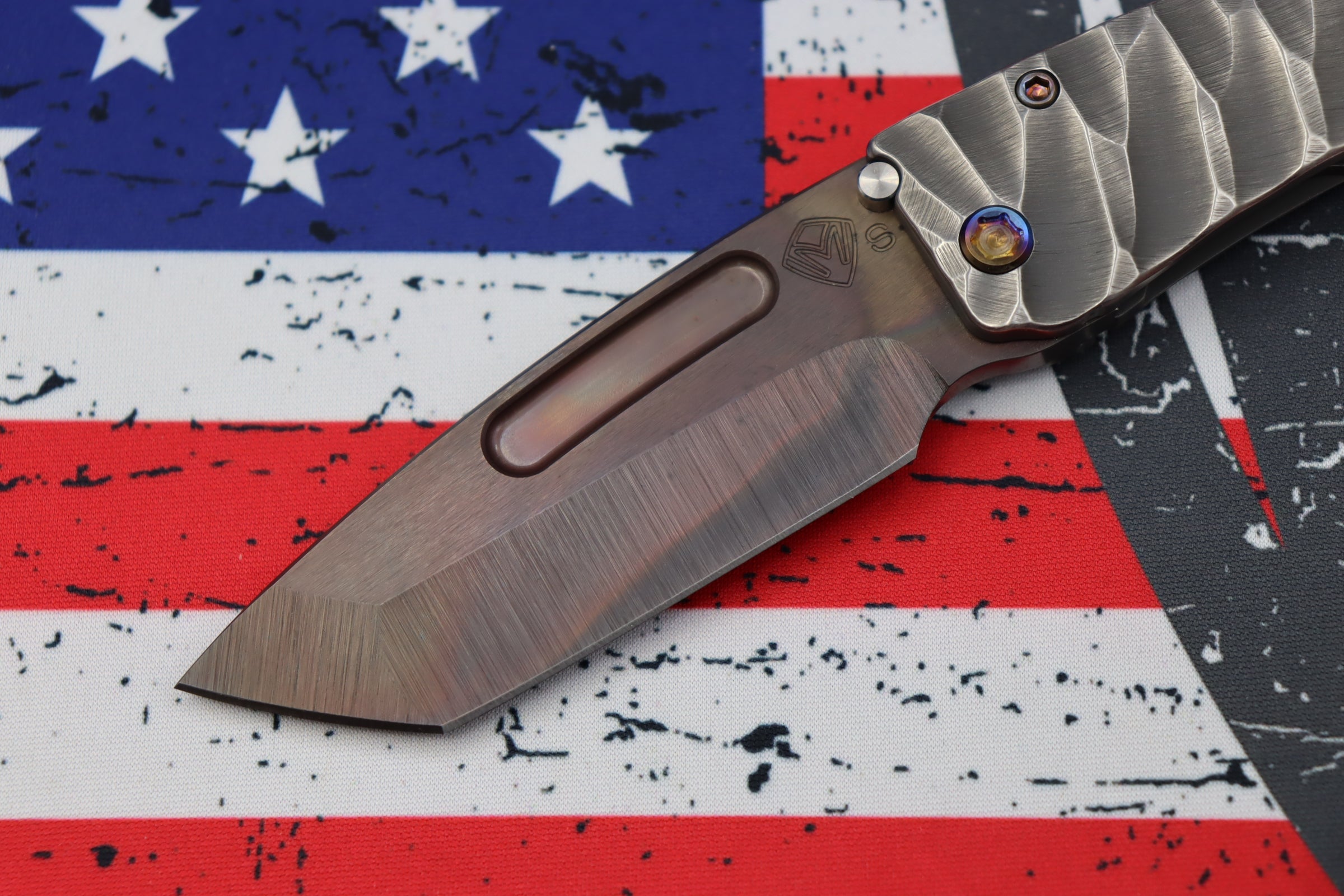 Medford Midi Marauder Vulcan S35 Tanto & Bead Blast/Brushed Silver Predator Sculpted Handles w/ Flamed Hardware/Clip