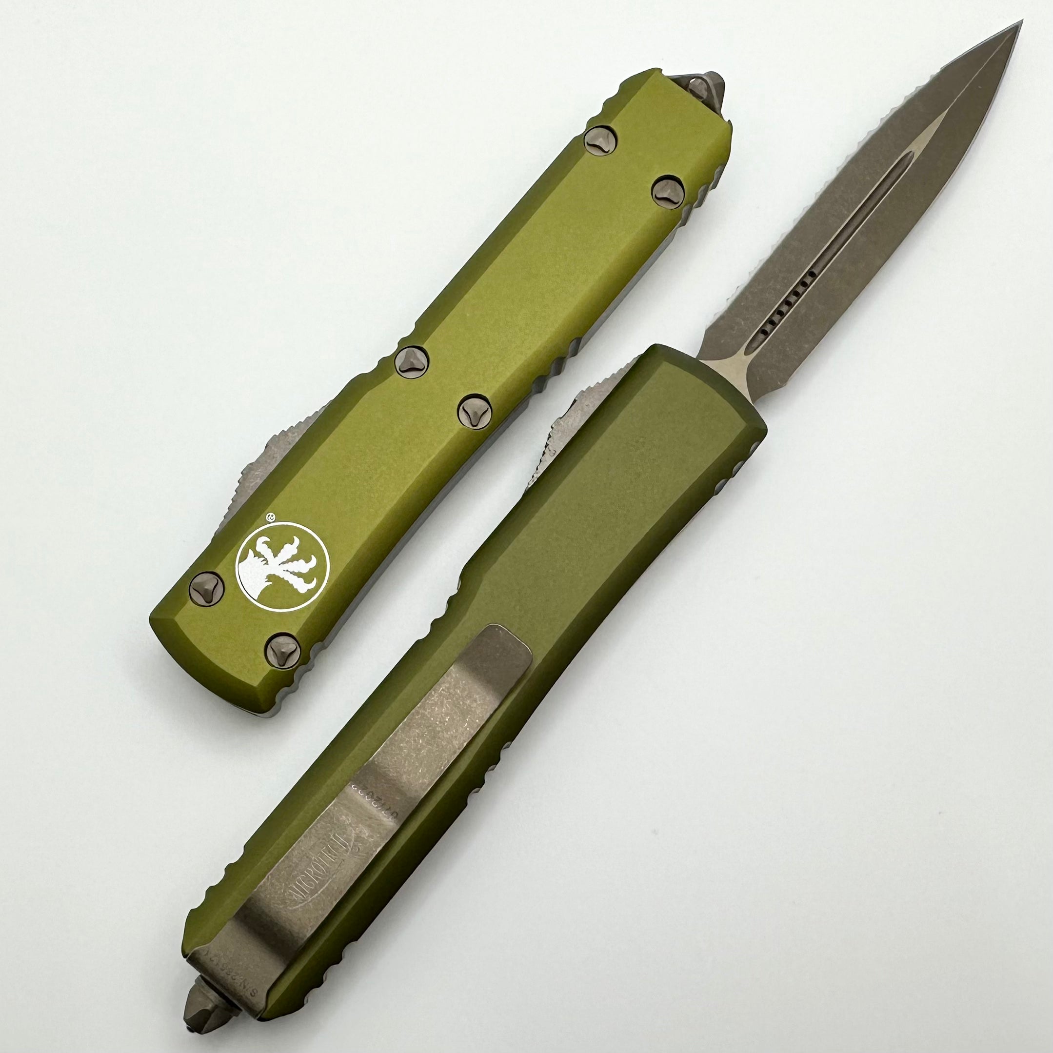 Microtech Ultratech w/ Double Edge Full Serrated Apocalyptic Bronze & OD Green 122-15APOD