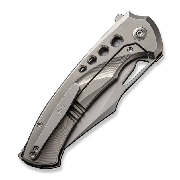 We Knife Swiftfin Polished Bead Blasted Titanium Handles w/ Satin Holes & Polished Bead Blasted 20CV WE23051-2