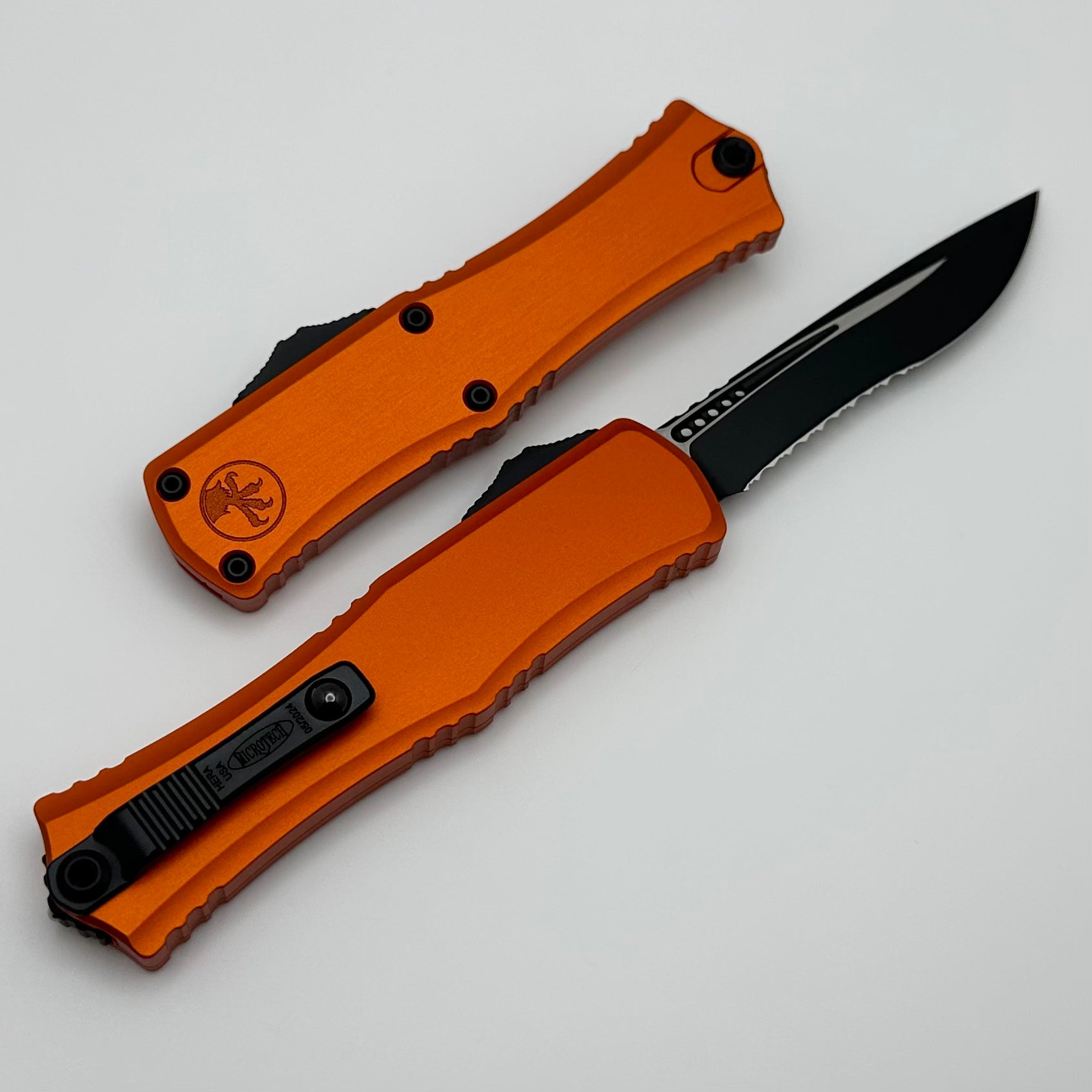 Microtech Knives Hera II Mini Black Partial Serrated Recurve M390MK w/ Orange Handle 1705M-2OR