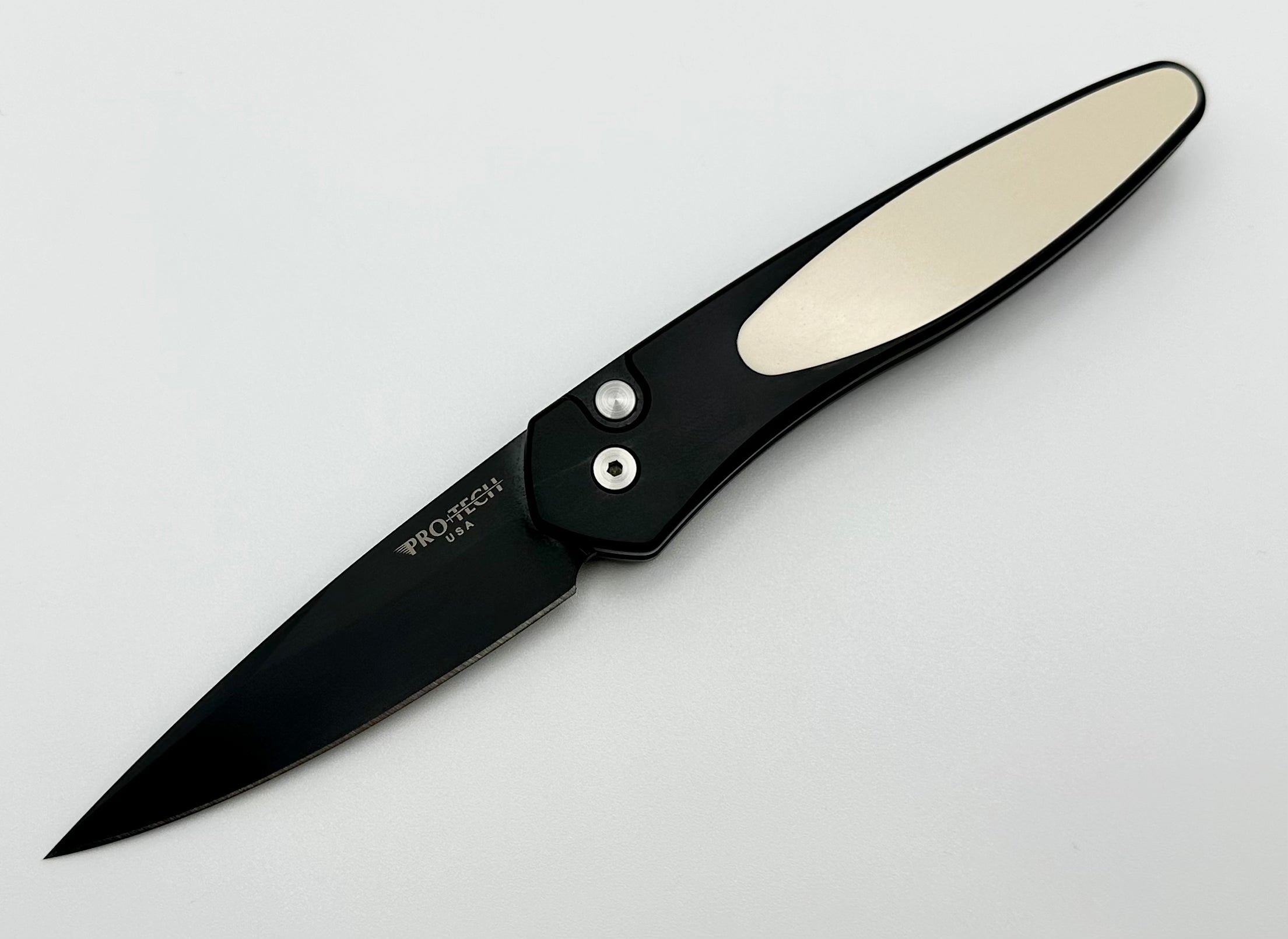 Pro-Tech Newport Black w/ White Micarta Inlay & DLC S35VN Blade 3452