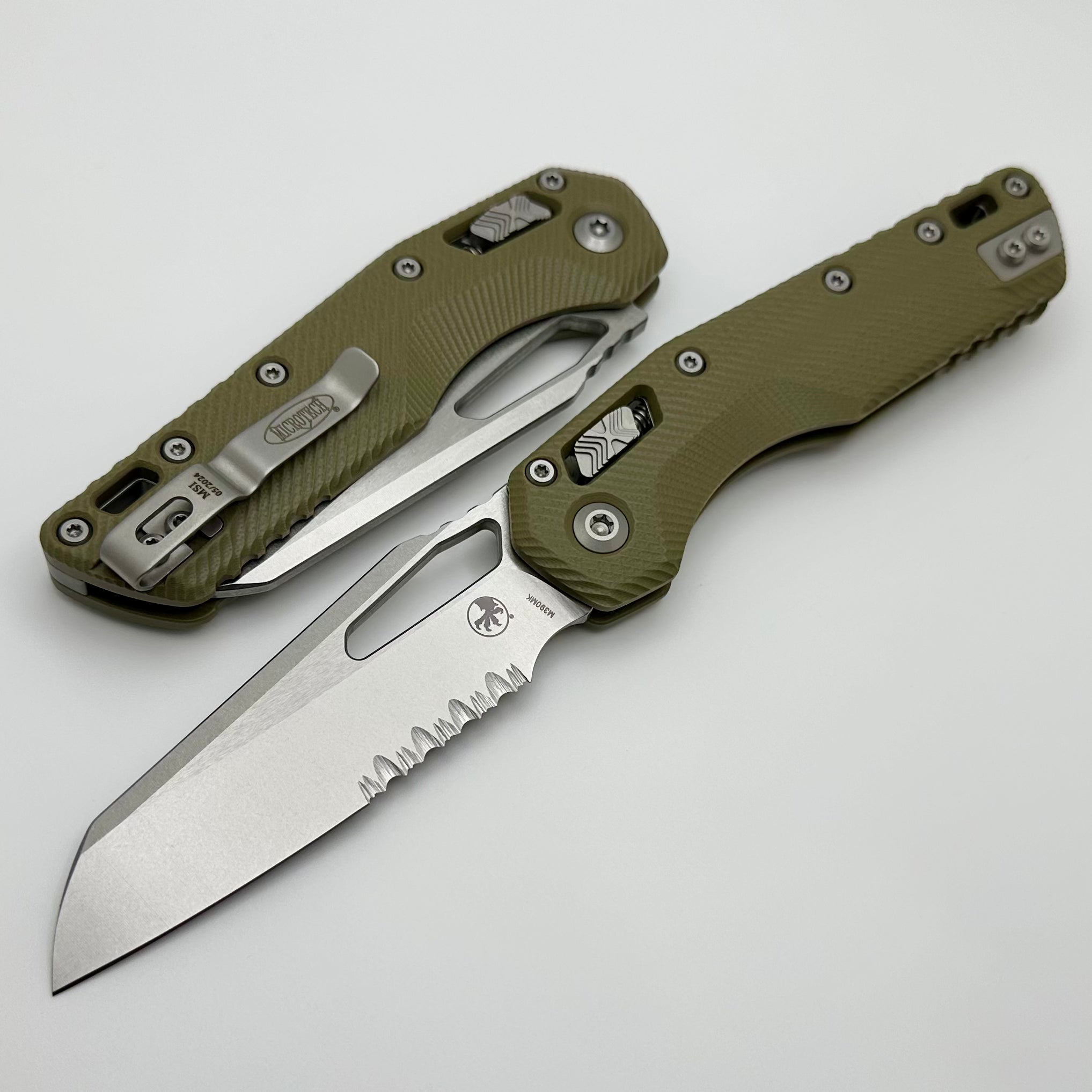 Microtech Knives MSI RAM LOK OD Green Fluted G-10 & Partial Serrated Stonewash M390MK 210-11FLGTOD