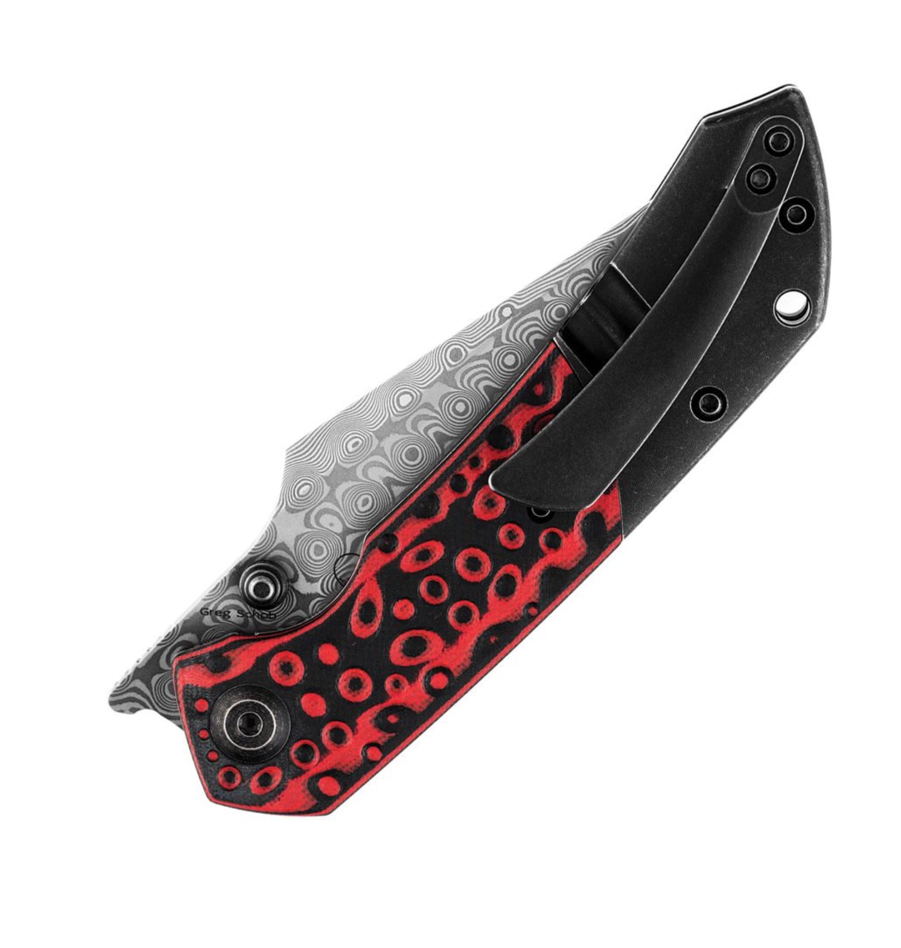 Kansept Knives Fenrir Red Swirl G-10/Titanium & Damascus K1034A2