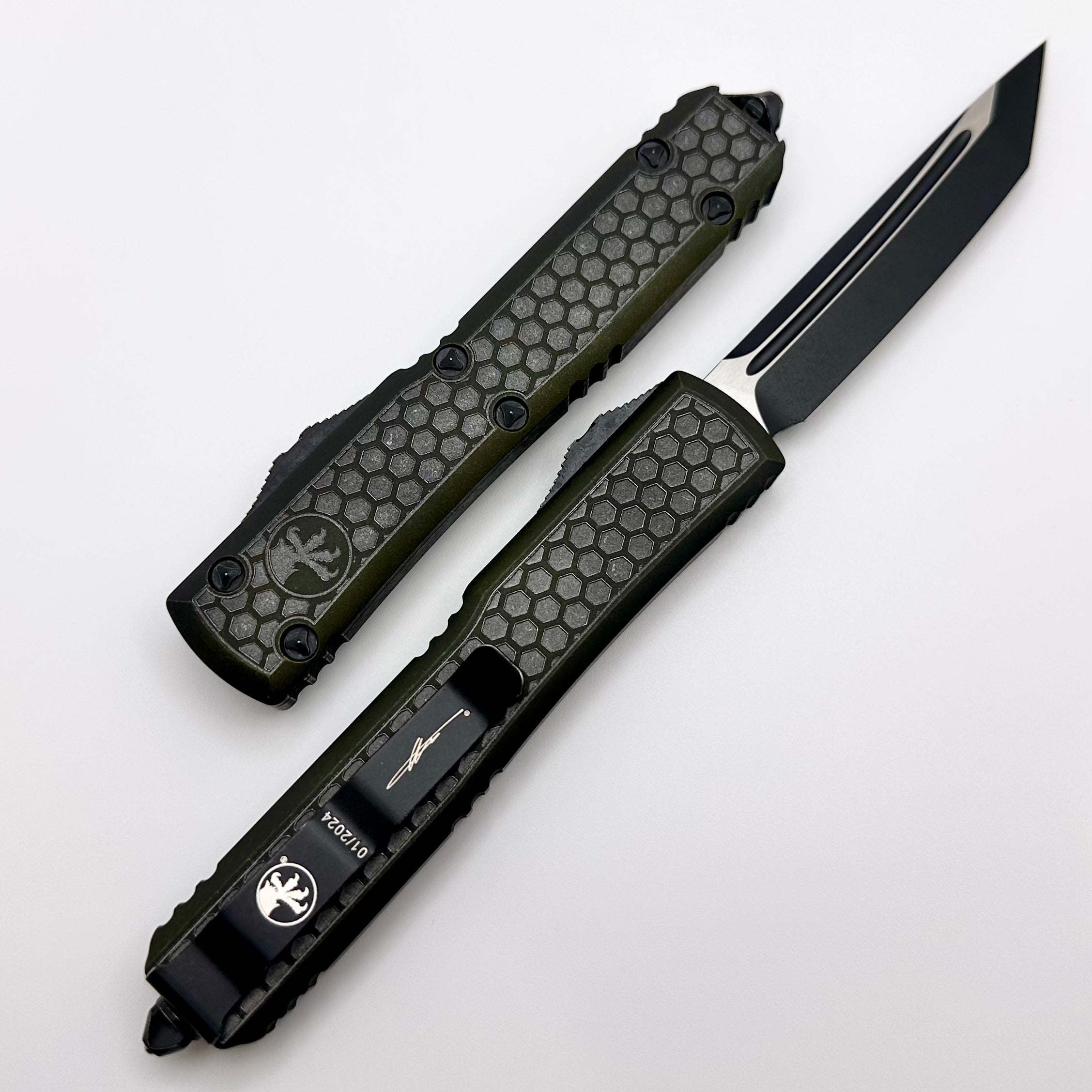 Microtech Ultratech Weathered OD Green Hex Pattern w/ Tanto Signature Series 123-1HXWODS