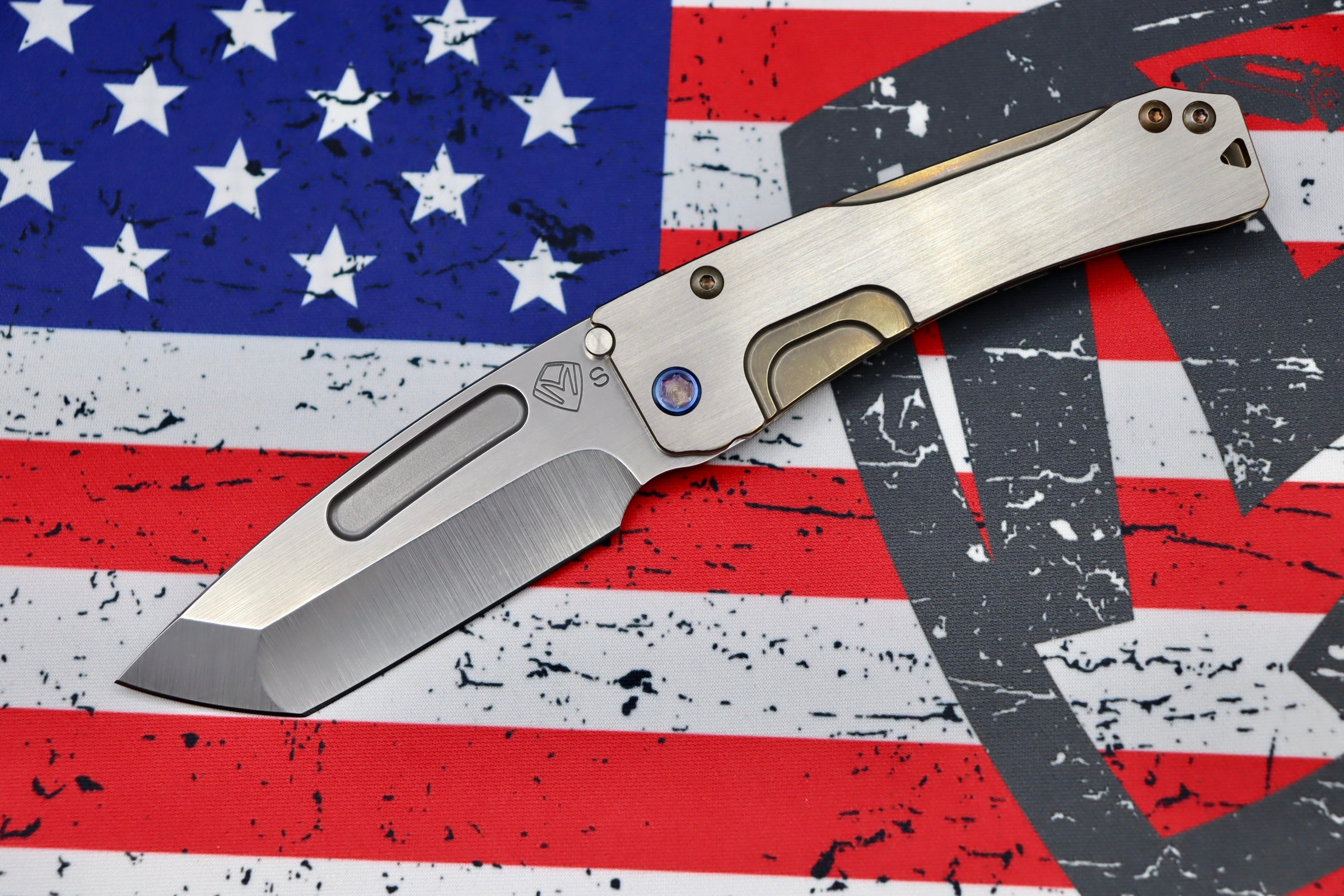 Medford Knife Slim Midi Tumbled Tanto S35 & Bronze w/ Silver Flats Handles & Flamed Hardware/Clip