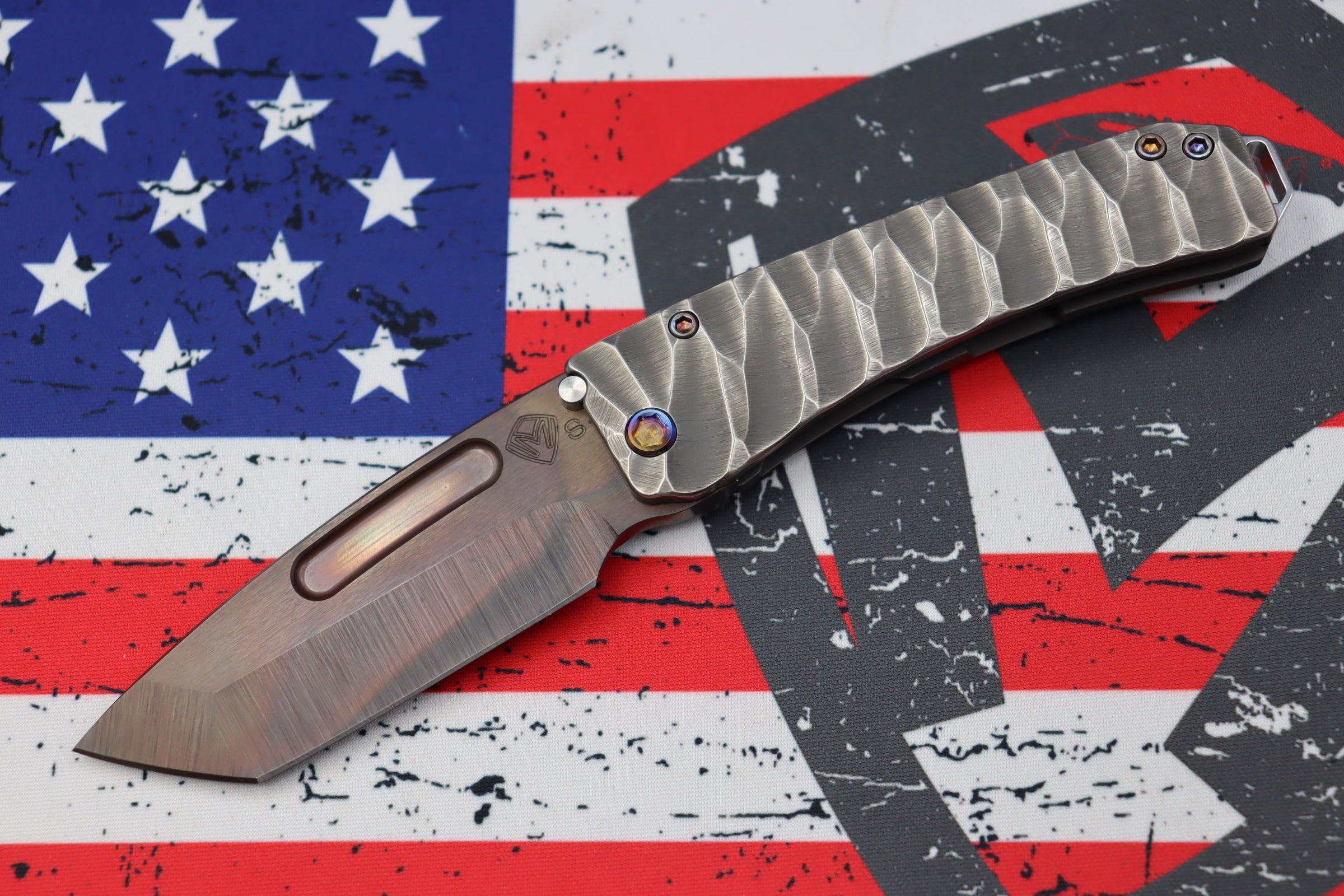 Medford Midi Marauder Vulcan S35 Tanto & Bead Blast/Brushed Silver Predator Sculpted Handles w/ Flamed Hardware/Clip