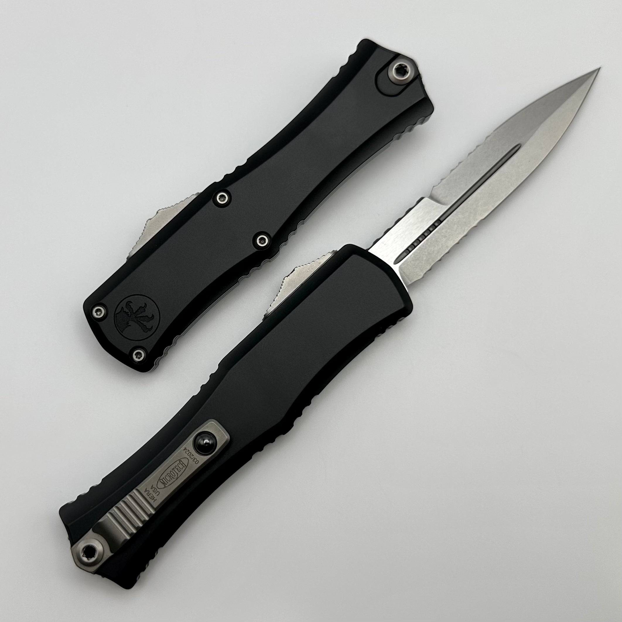 Microtech Knives Mini Hera Partial Serrated Stonewash Bayonet M390MK w/ Black Handle 1701M-11