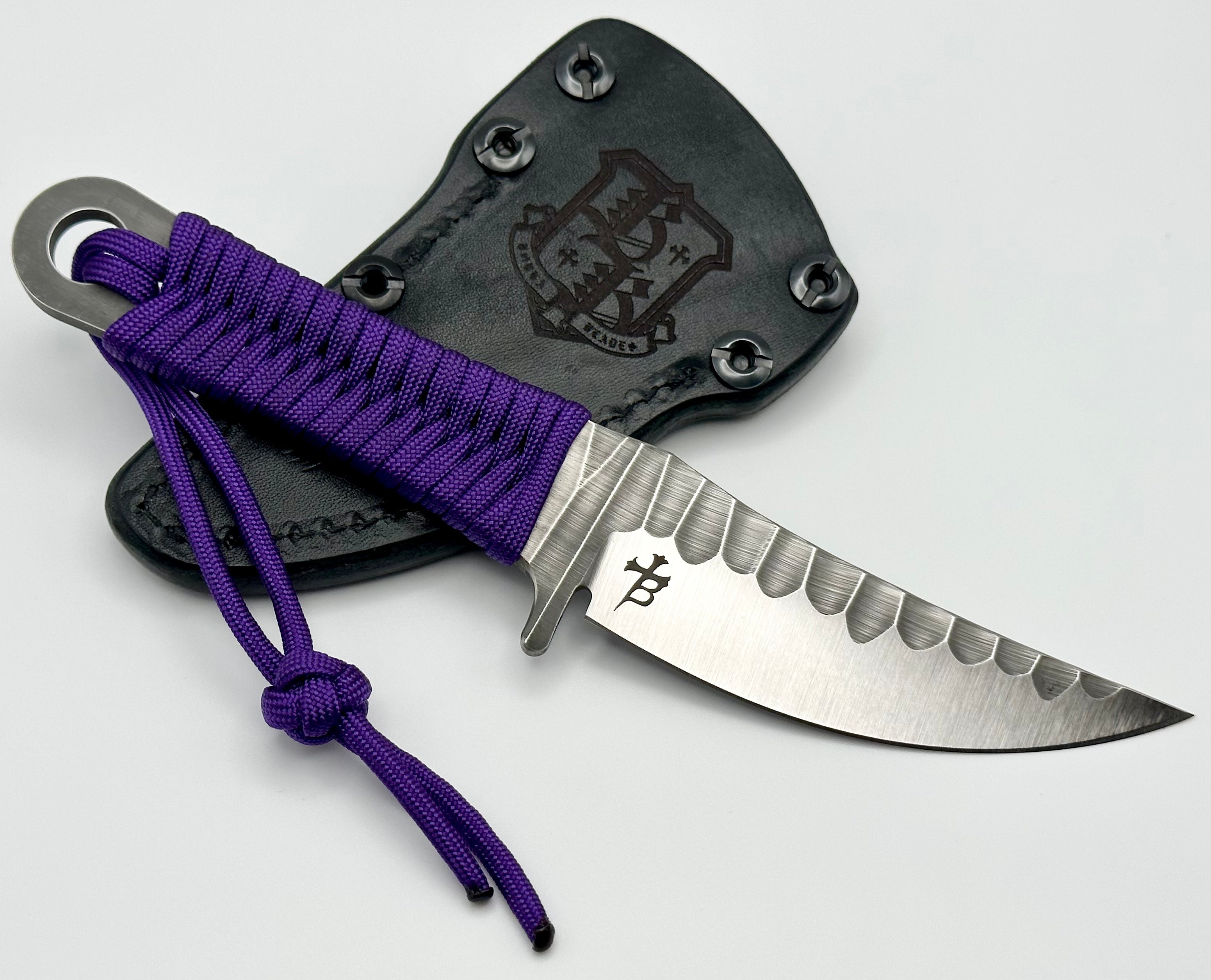 Borka Blades SBK-L M390 Rock Ground Fixed Blade & Chattanooga Leather Sheath w/ Purple Paracord Wrap