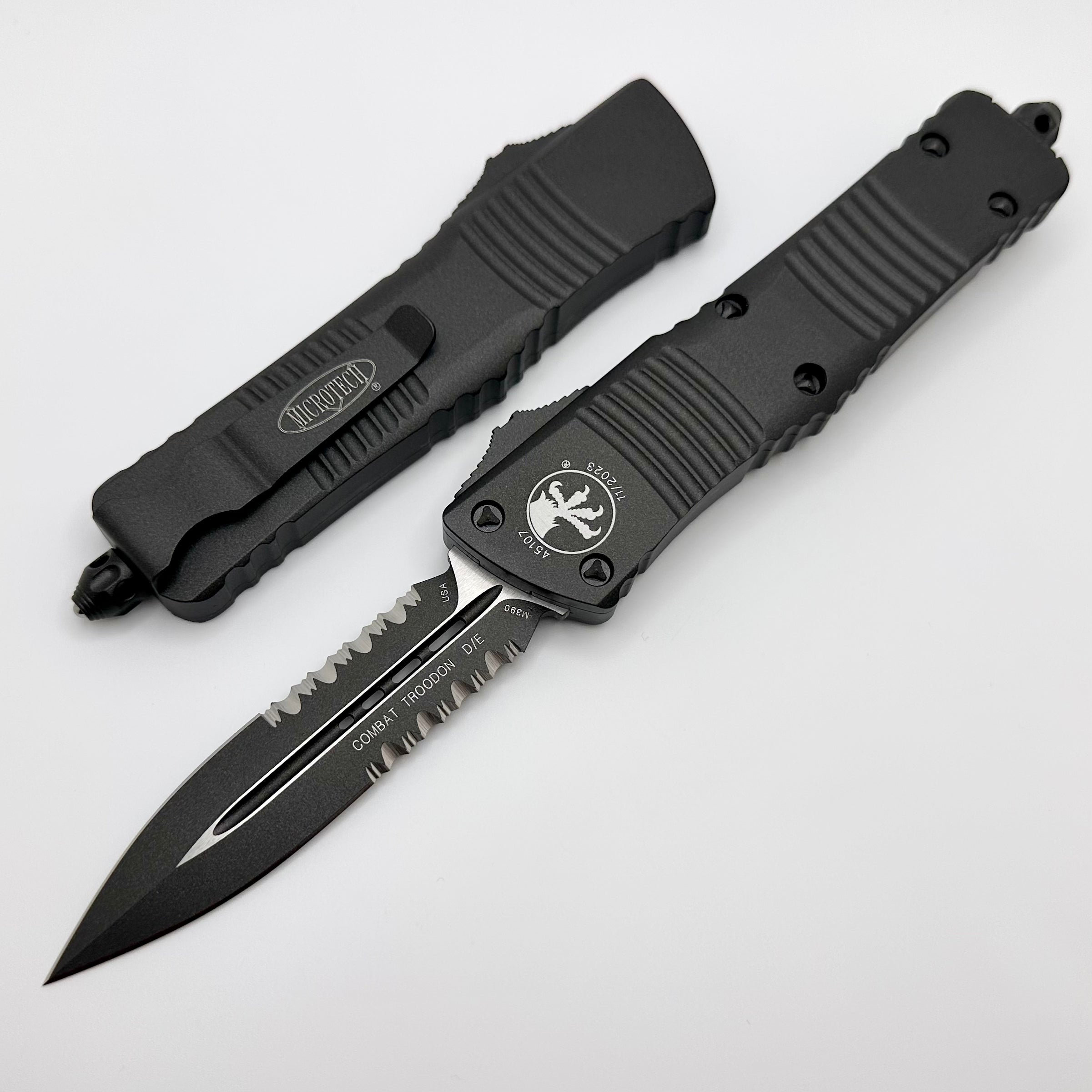 Microtech Combat Troodon Double Edge Partial Serrated Dark Tungsten Cerakote 142-2CDT