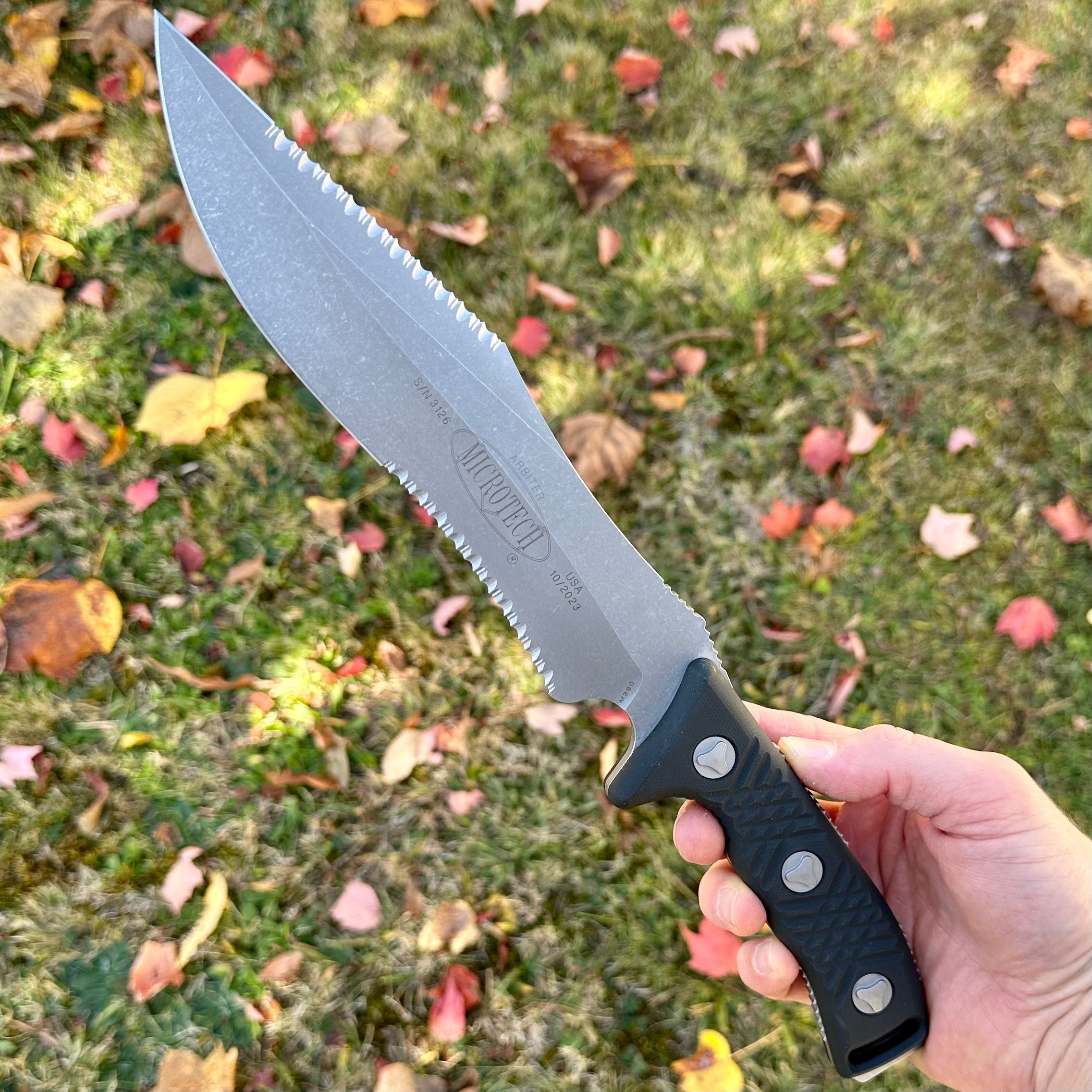 Microtech Arbiter Apocalyptic Standard Full Serrated Fixed Blade 104-12AP