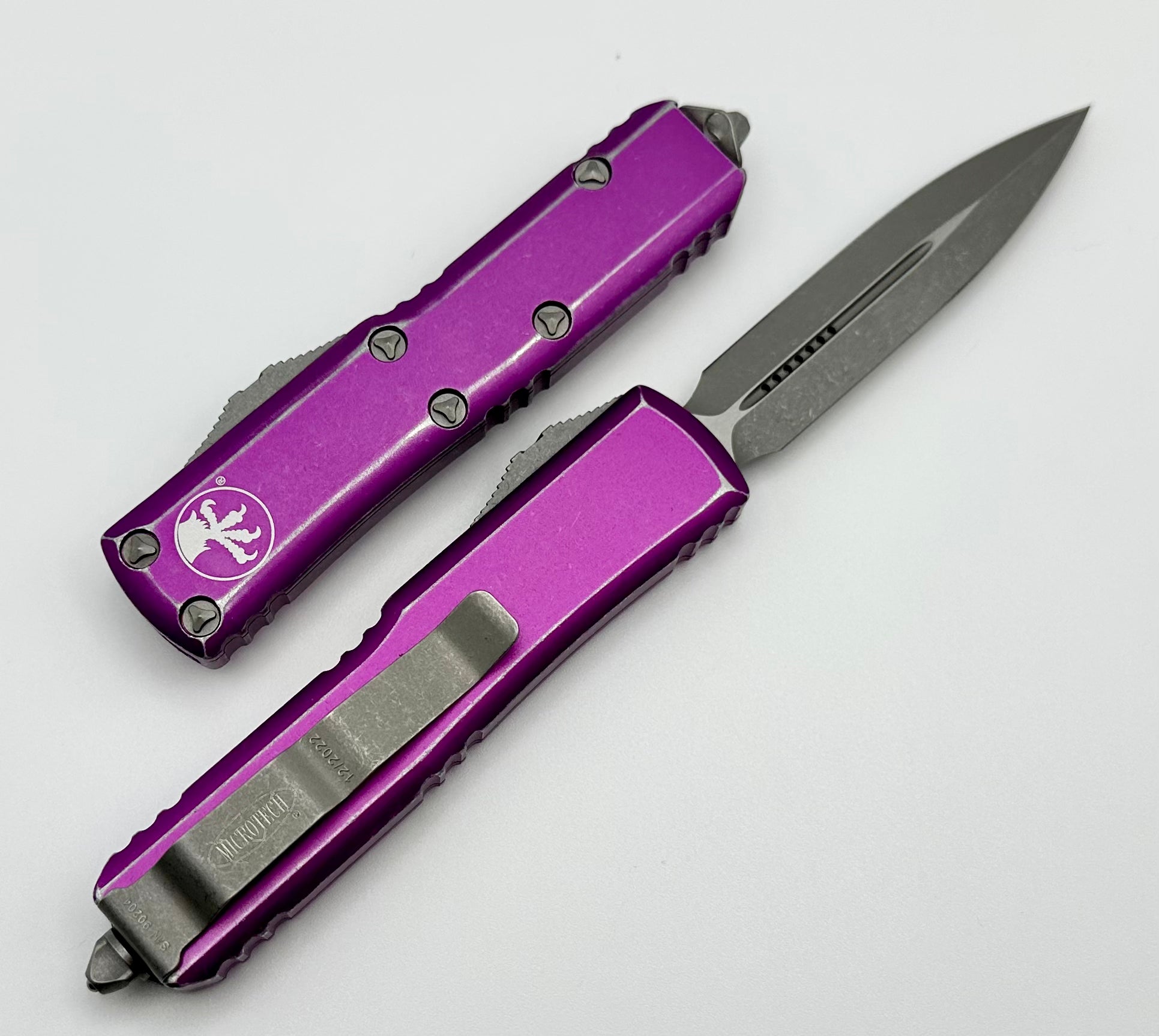 Microtech UTX-85 Double Edge Apocalyptic Standard & Distressed Violet 232-10DVI