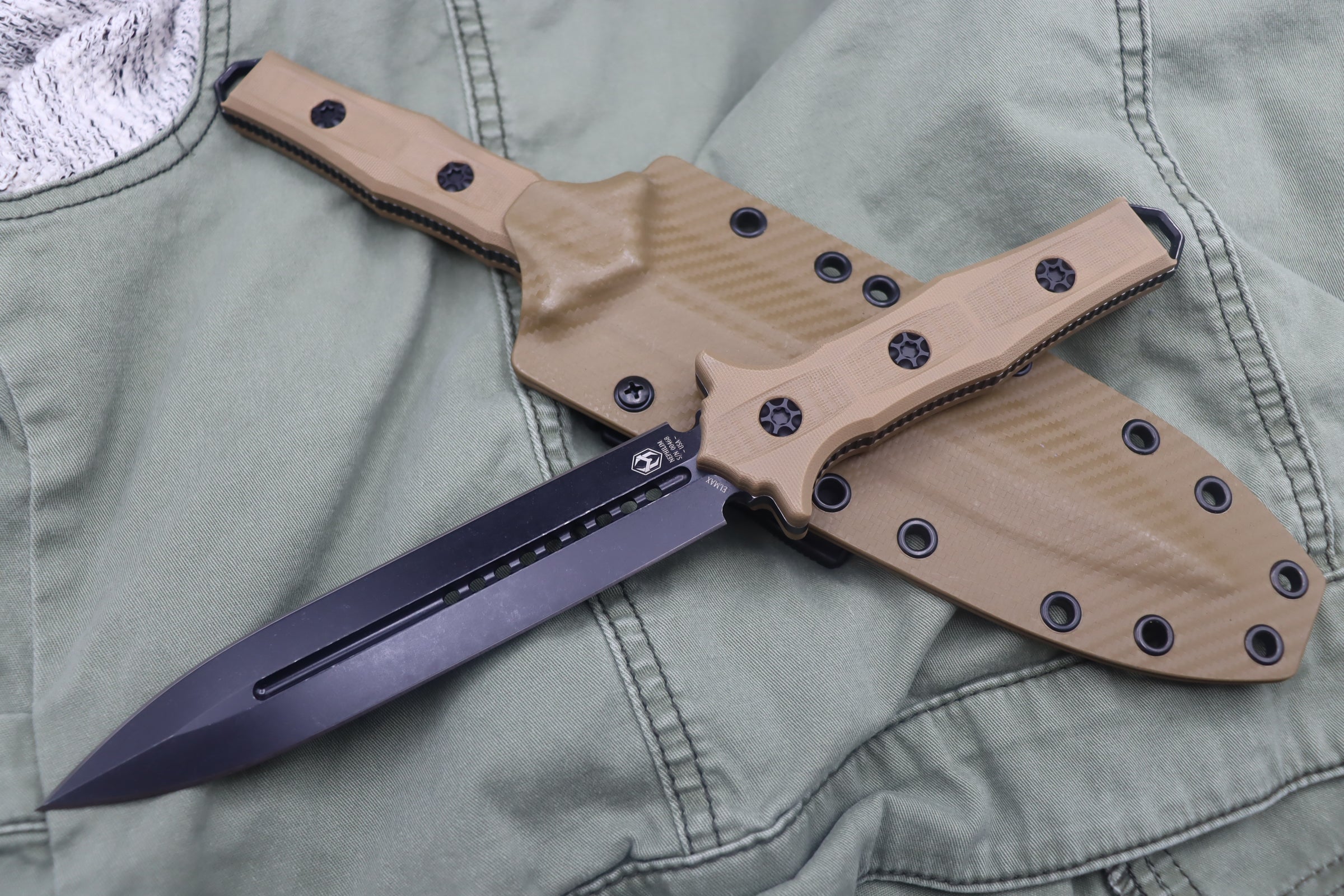 Heretic Knives Nephilim Flat Dark Earth G-10 Double Edge DLC Battleworn