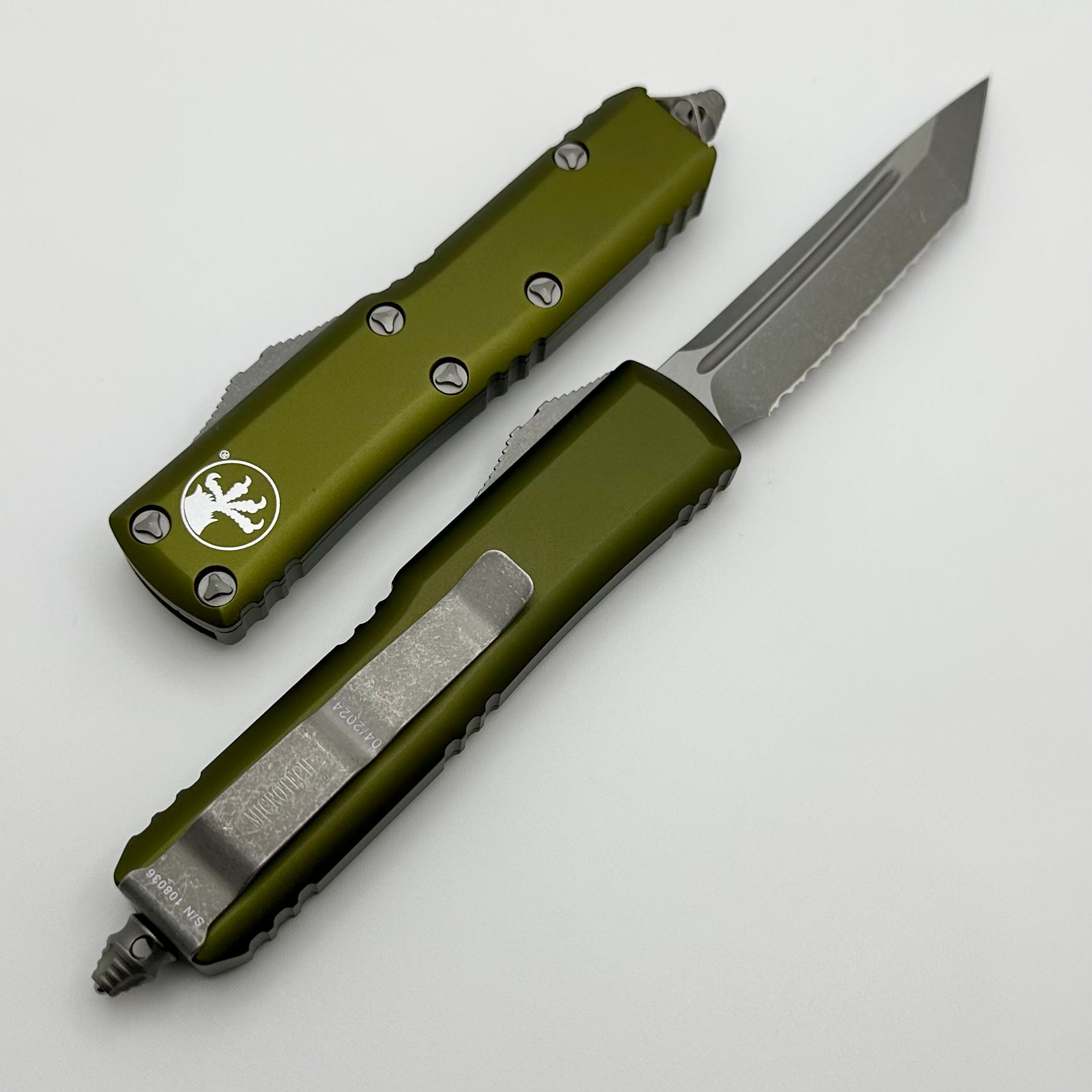 Microtech UTX-85 Tanto T/E Apocalyptic Full Serrated & OD Green 233-12APOD