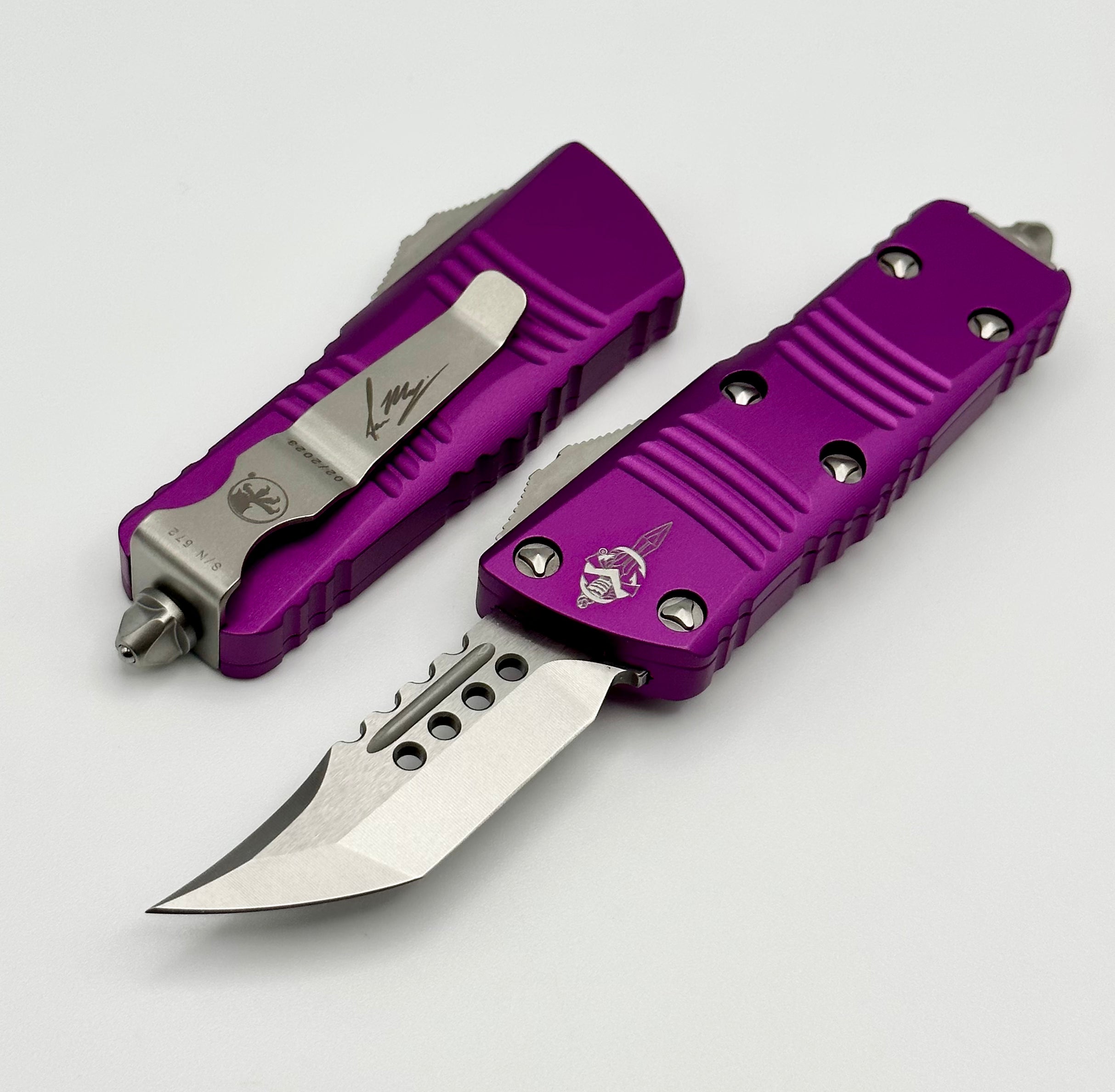 Microtech Mini Troodon Hellhound Stonewash & Violet Signature Series 819-10VIS