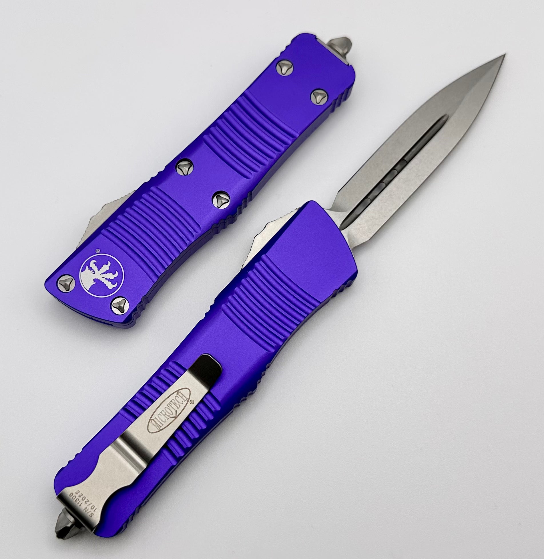 Microtech Troodon Double Edge Stonewash Standard & Purple 138-10PU