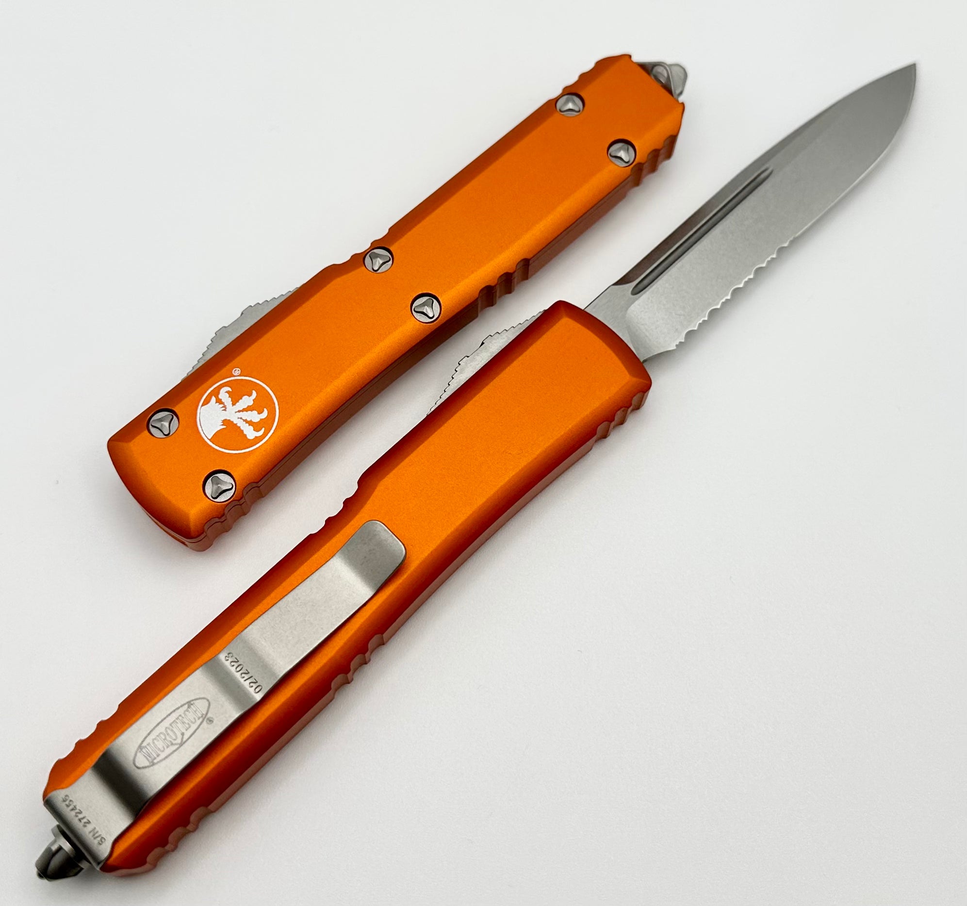 Microtech Ultratech Orange & Single Edge Stonewash Partial Serrated 121-11OR